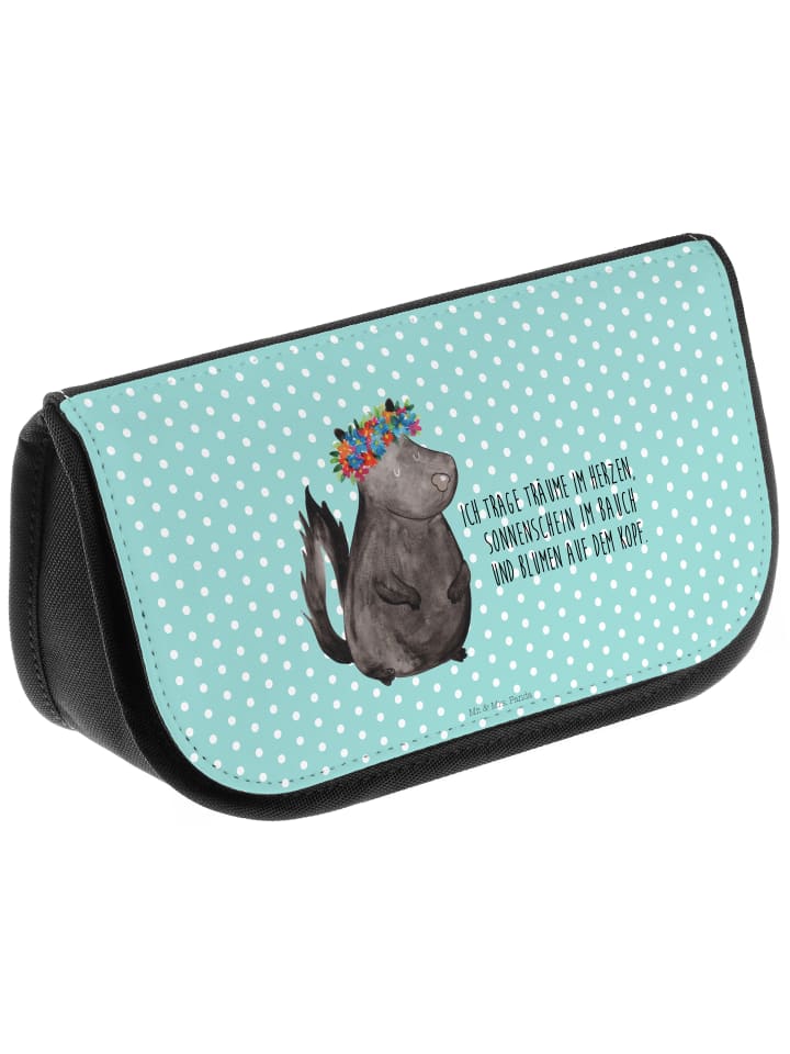 Mr. & Mrs. Panda Kosmetiktasche Stinktier Blumenmaedchen mit Spruch in Türkis Pastell günstig kaufen onesize