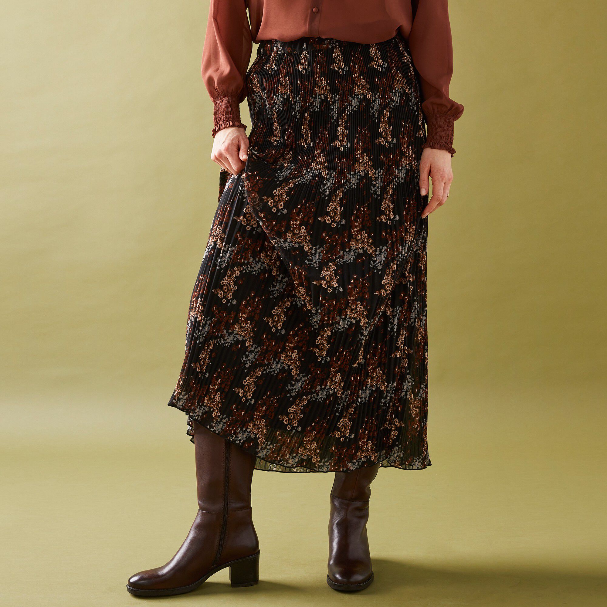 Jupe petite stature voile plissé imprimé fleuri, polyester recyclé(1)