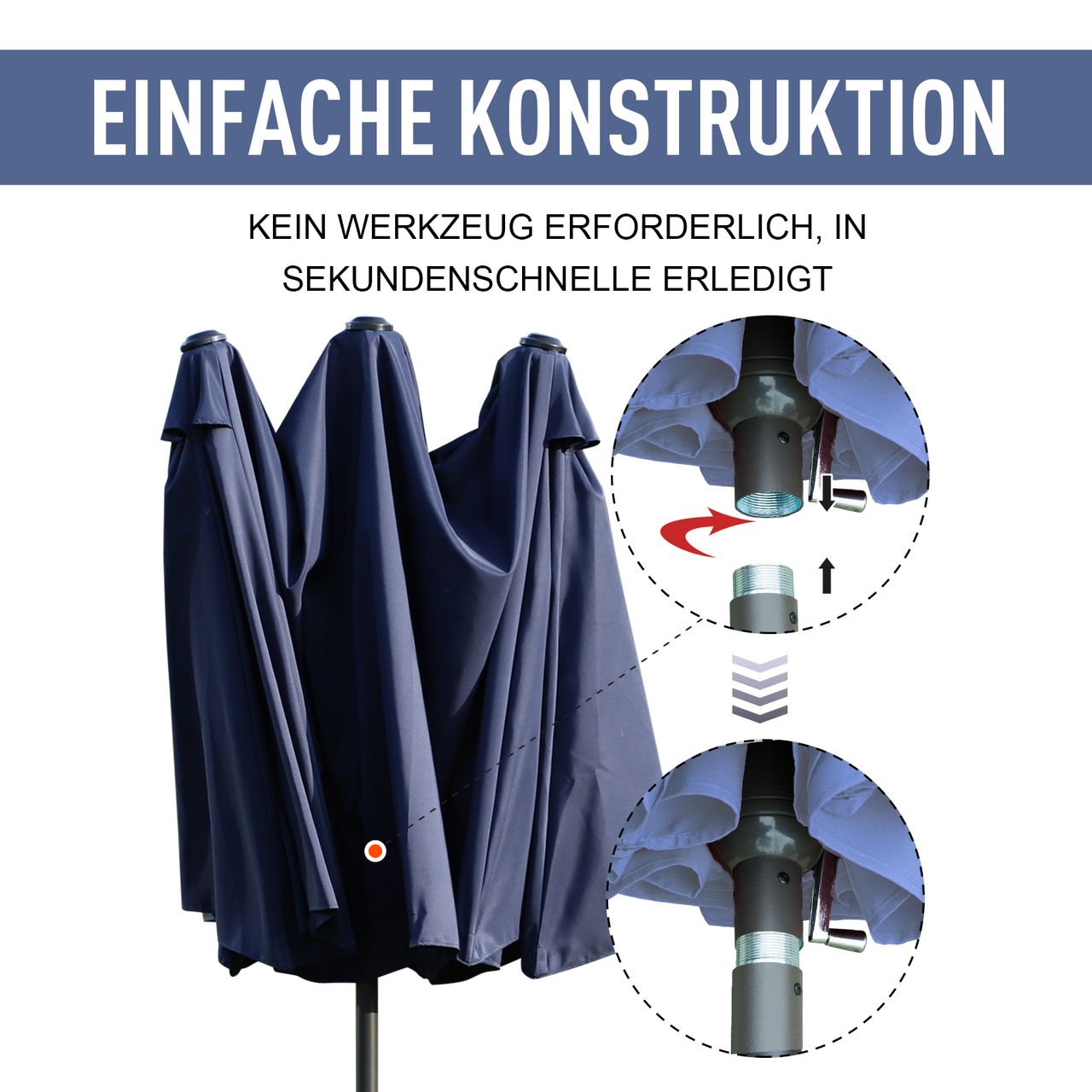 Outsunny Doppelsonnenschirm Gartenschirm Marktschirm mit Handkurbel 460 x 270 cm