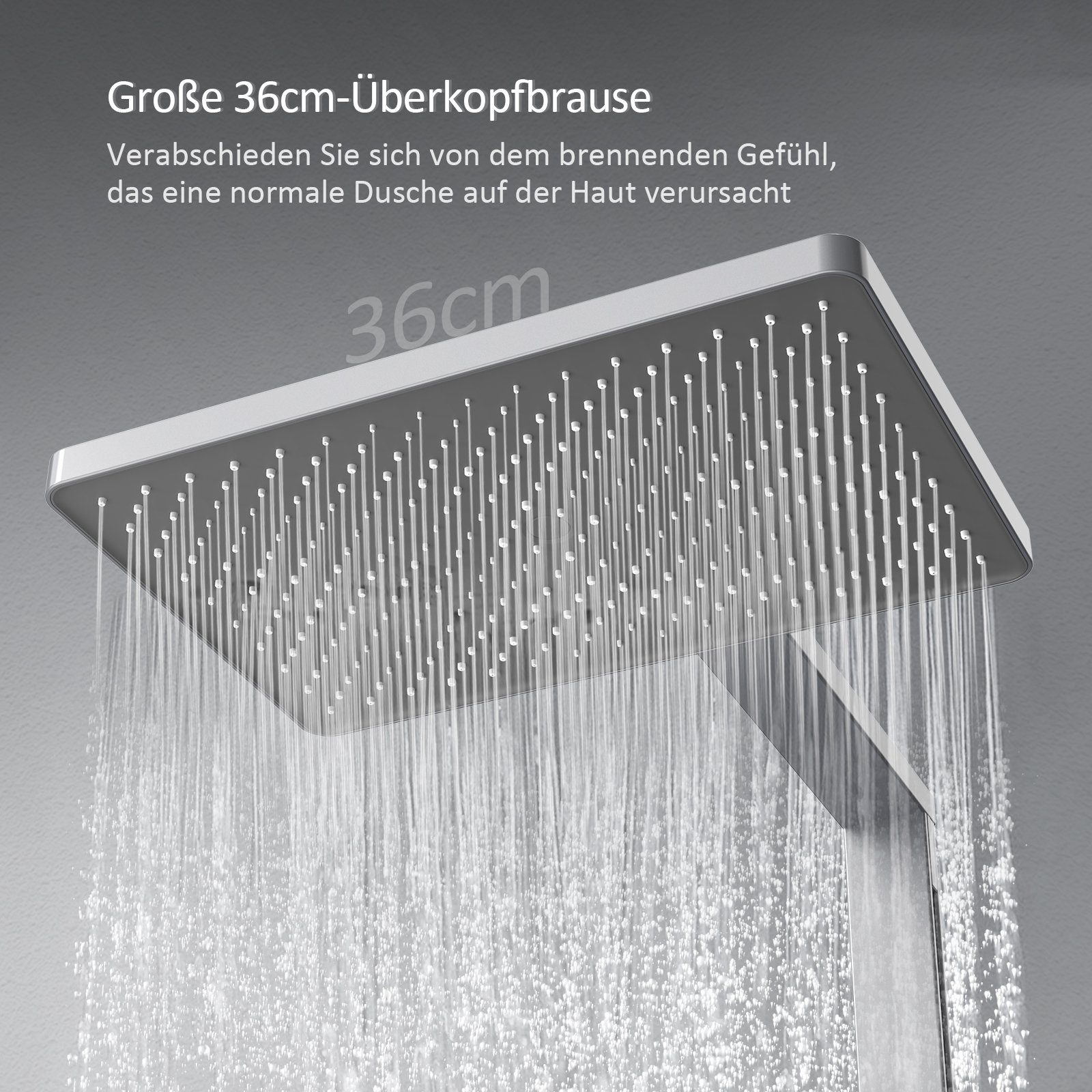 EMKE Duschsystem Duschsystem mit Thermostat Duschset mit 40cm Thermostatische Platte, 4 Strahlart(en), Brausestange, Handbrause, Regendusche, Wasserauslass, Anthrazit Matt