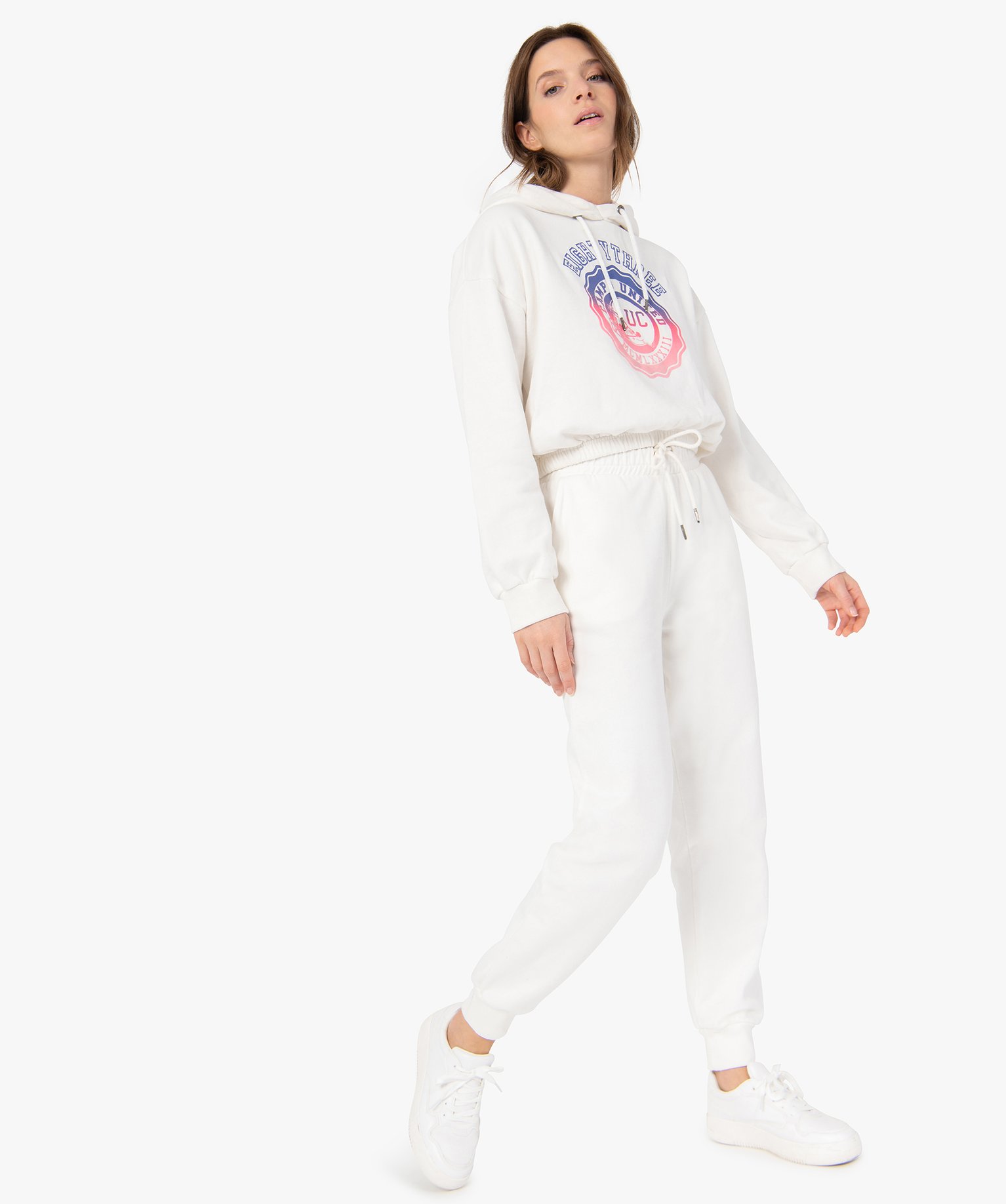 Sweat femme court à capuche – Camps United ecru | GEMO