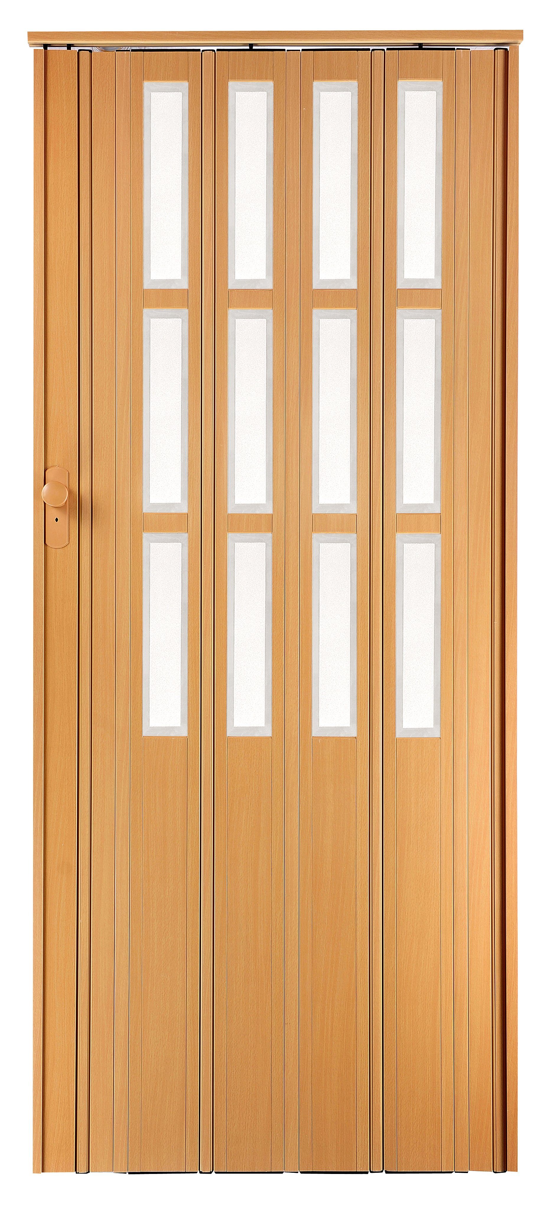 Standom Falttür Schiebetür Buche (Erle) + Fenster Schloss H. 203cm breite bis 100 cm
