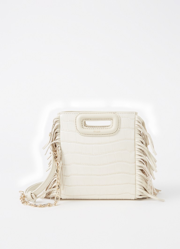Maje M Bag Mini leather handbag with fringes and croc texture