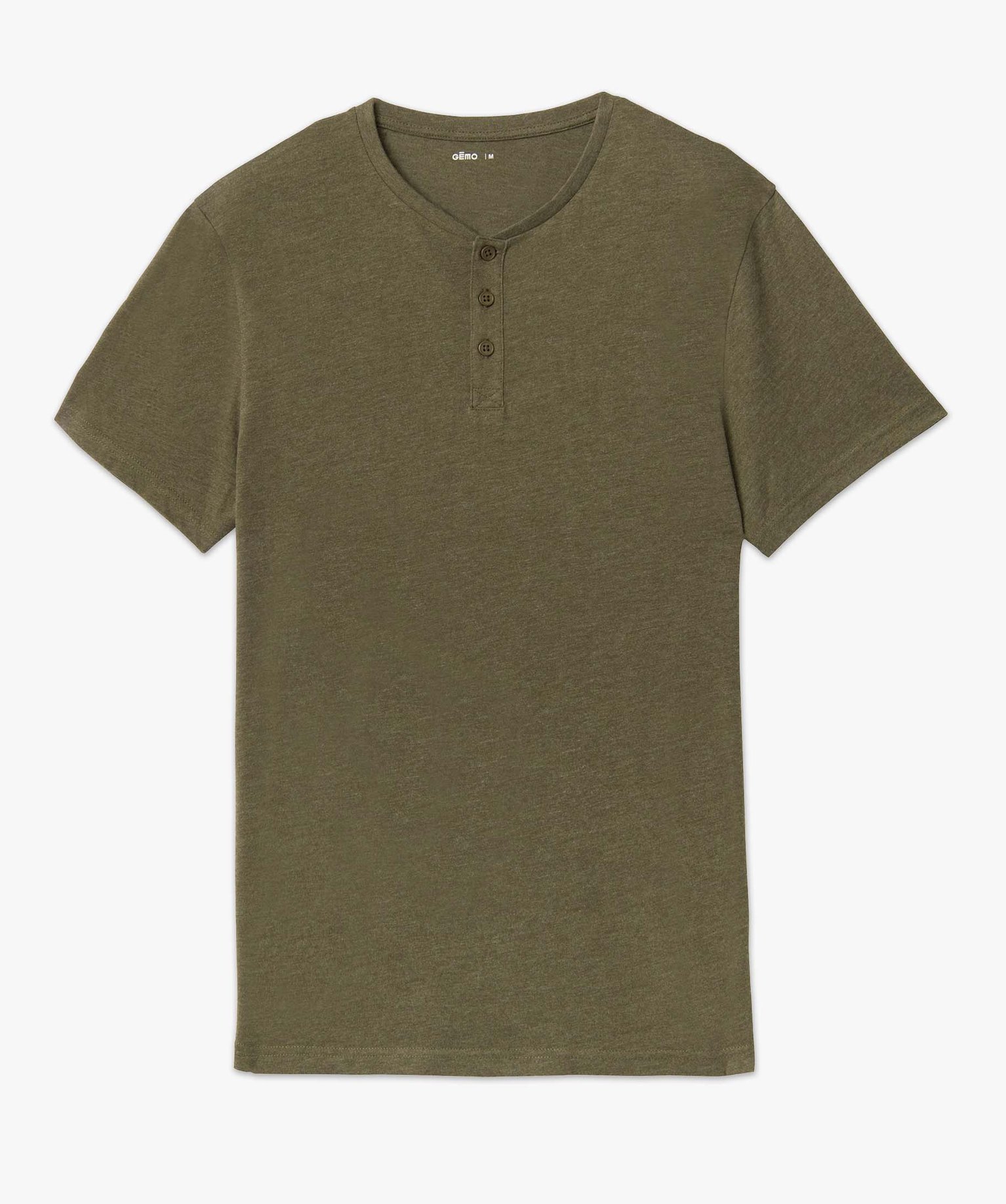 Tee-shirt homme col tunisien à manches courtes kaki | GEMO