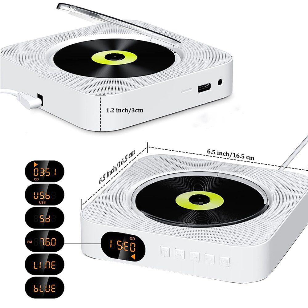Bedee Tragbarer Desktop-CD-Player mit Bluetooth Multifunktional tragbarer CD-Player (3,5mm AUX Buchse mit Fernbedienung Audio FM Radio USB MP3 Musik Player)