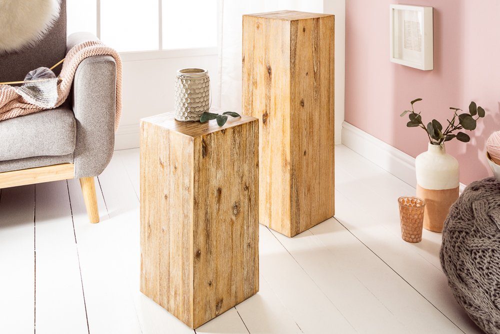 riess-ambiente Beistelltisch COLUMNA 50cm natur / teakgrau gekälkt, Massivholz · Deko-Säule · Handarbeit · Akazie