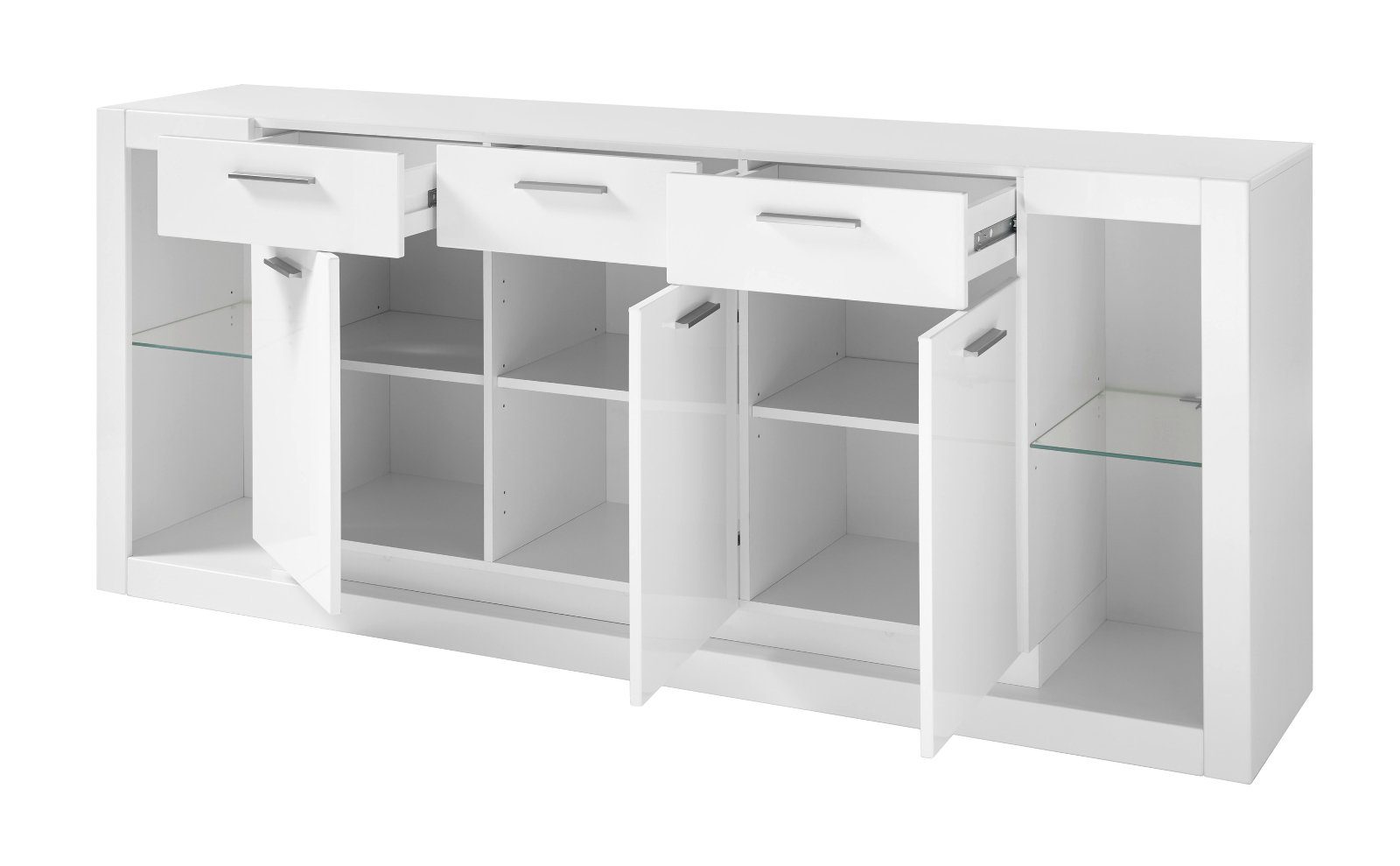 Furn.Design Wohnwand Ladis, (in weiß Hochglanz, Set 3-teilig, 298 x 198 cm), zeitlos elegantes Design