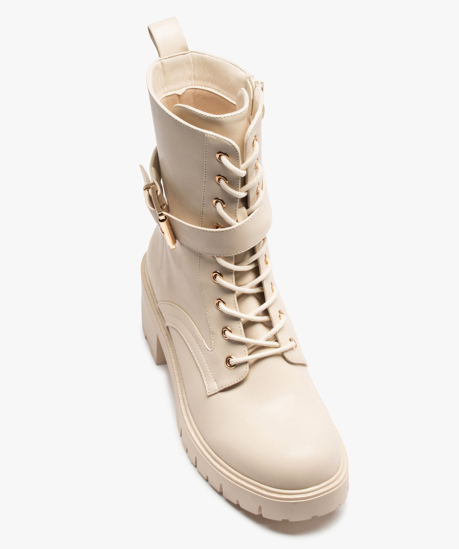 Bottines femme unies à semelle crantée et bride à boucle blanc | GEMO