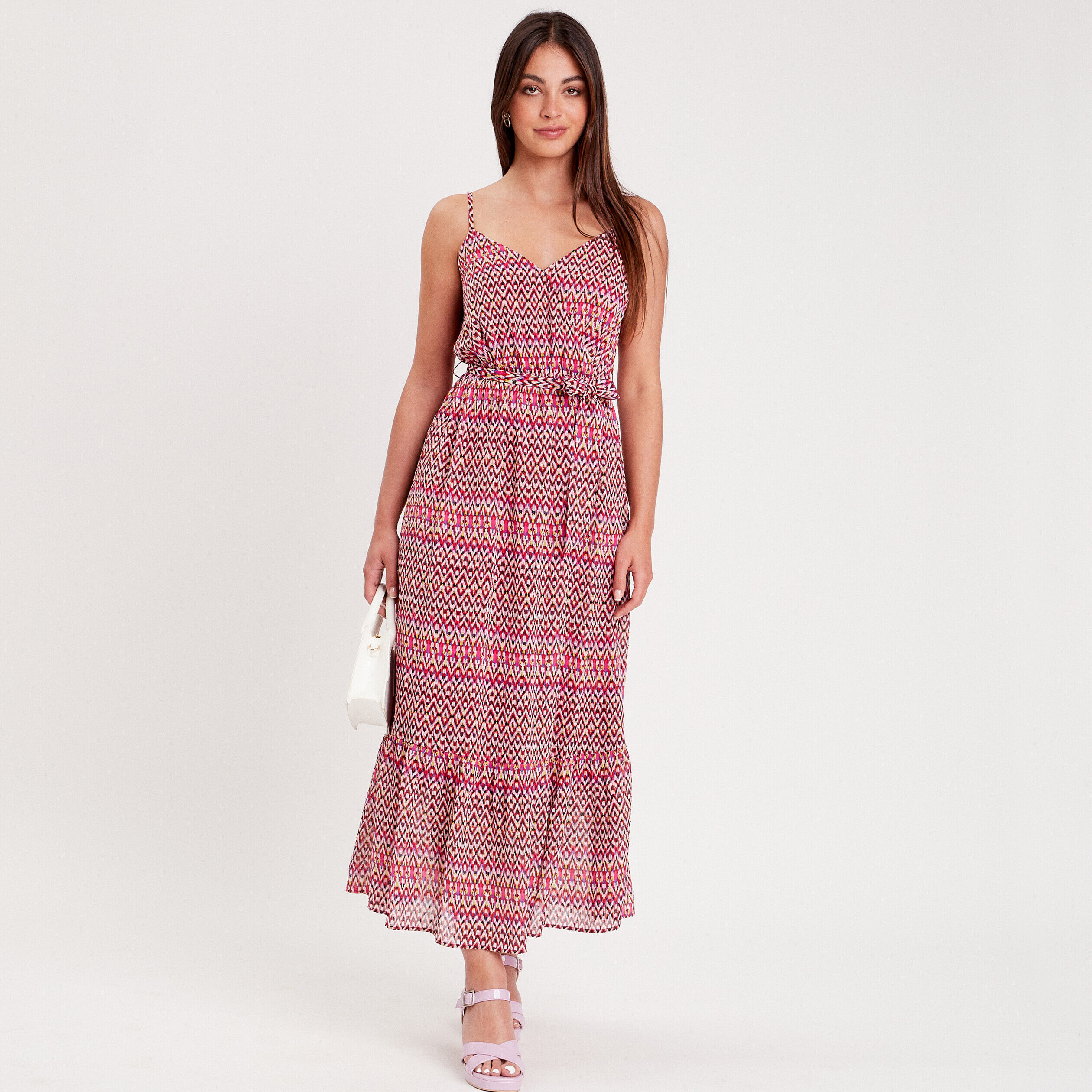 Robe longue évasée rose femme | Cache Cache