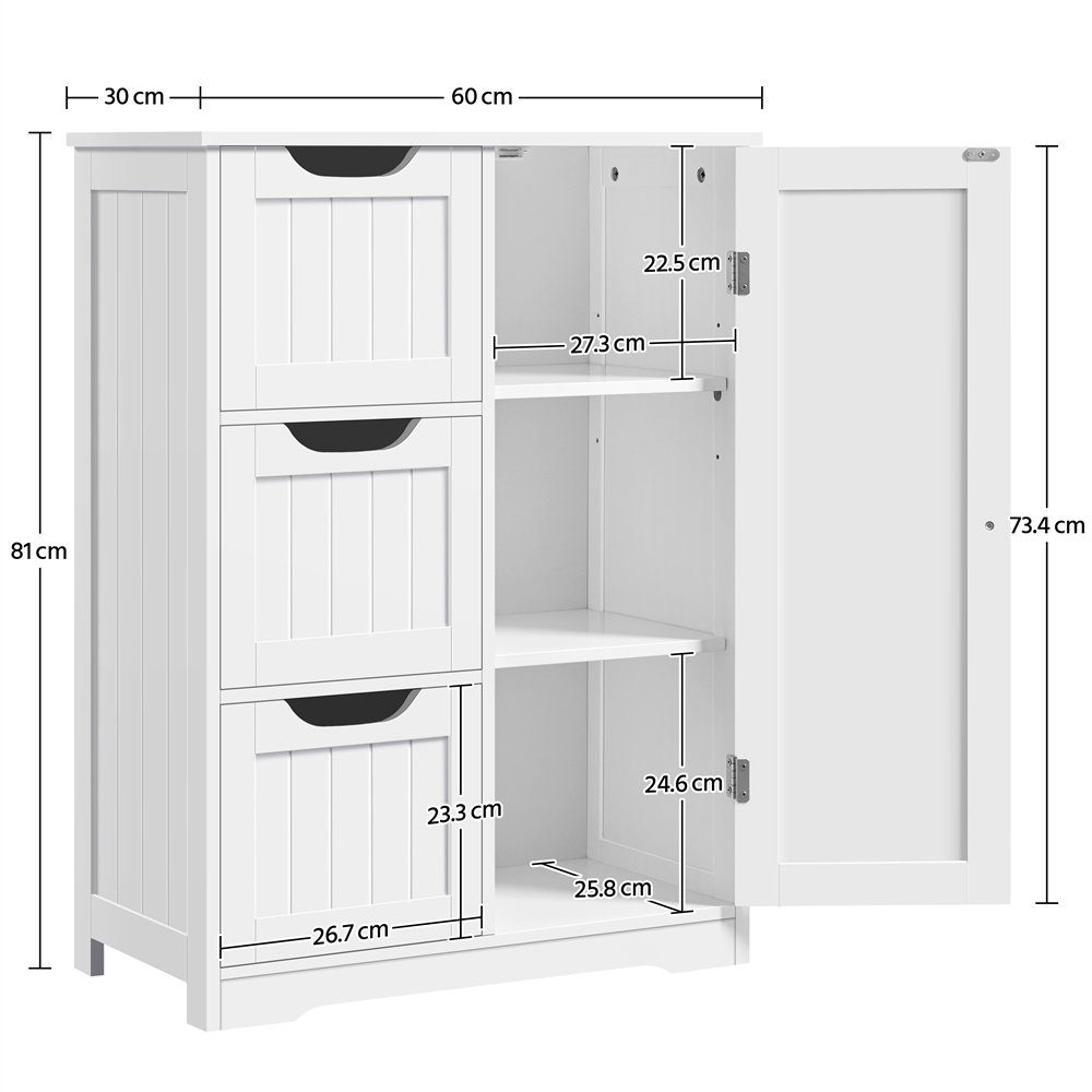 Yaheetech Badkommode, Badezimmerschrank Unterschrank mit 3 Schubladen & 1 Tür