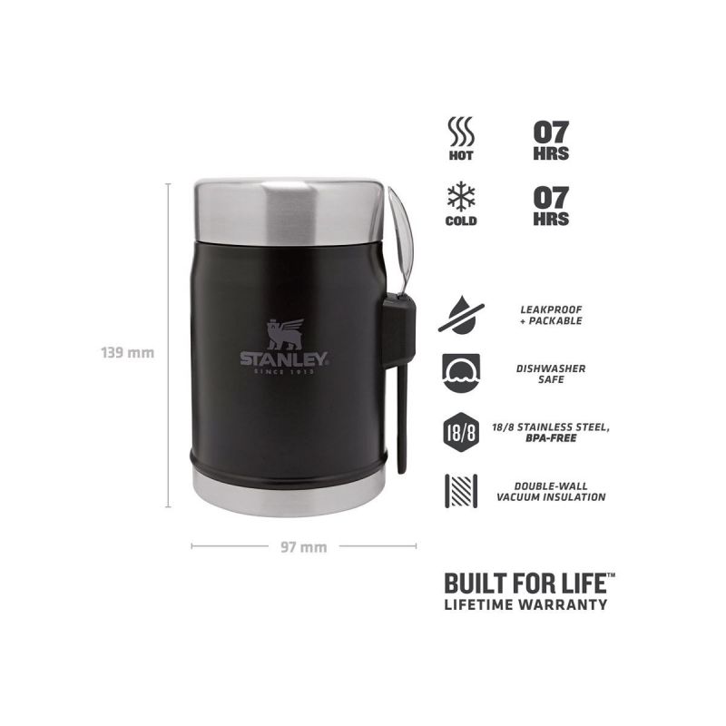 Stanley Food Jar, Classic Legendary Food Jar + Spork 14oz \/ 400ml Matte Black Pebble
