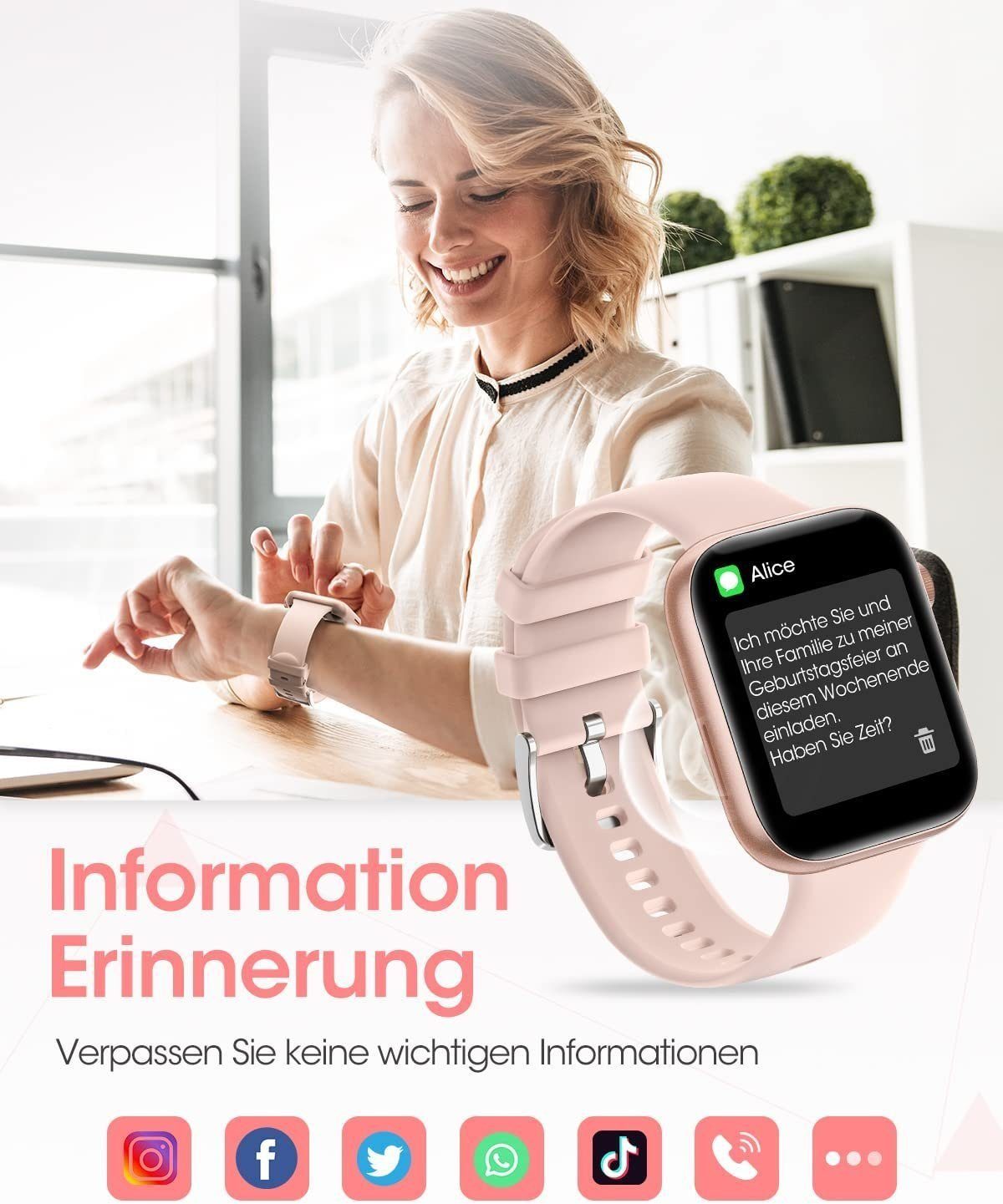 Yuede Smartwatch Damen und Herren, Fitness Tracker Uhr Mit Sprachanruf, Smartwatch (4,57 cm/1,8 Zoll) mit Herzfrequenzmessung, Schrittmessung, Blutsauerstoffmessung, Fitness Uhr mit Schrittzahler, schlaftracking, Kalorienverbrauch, Sportuhren Wasserd