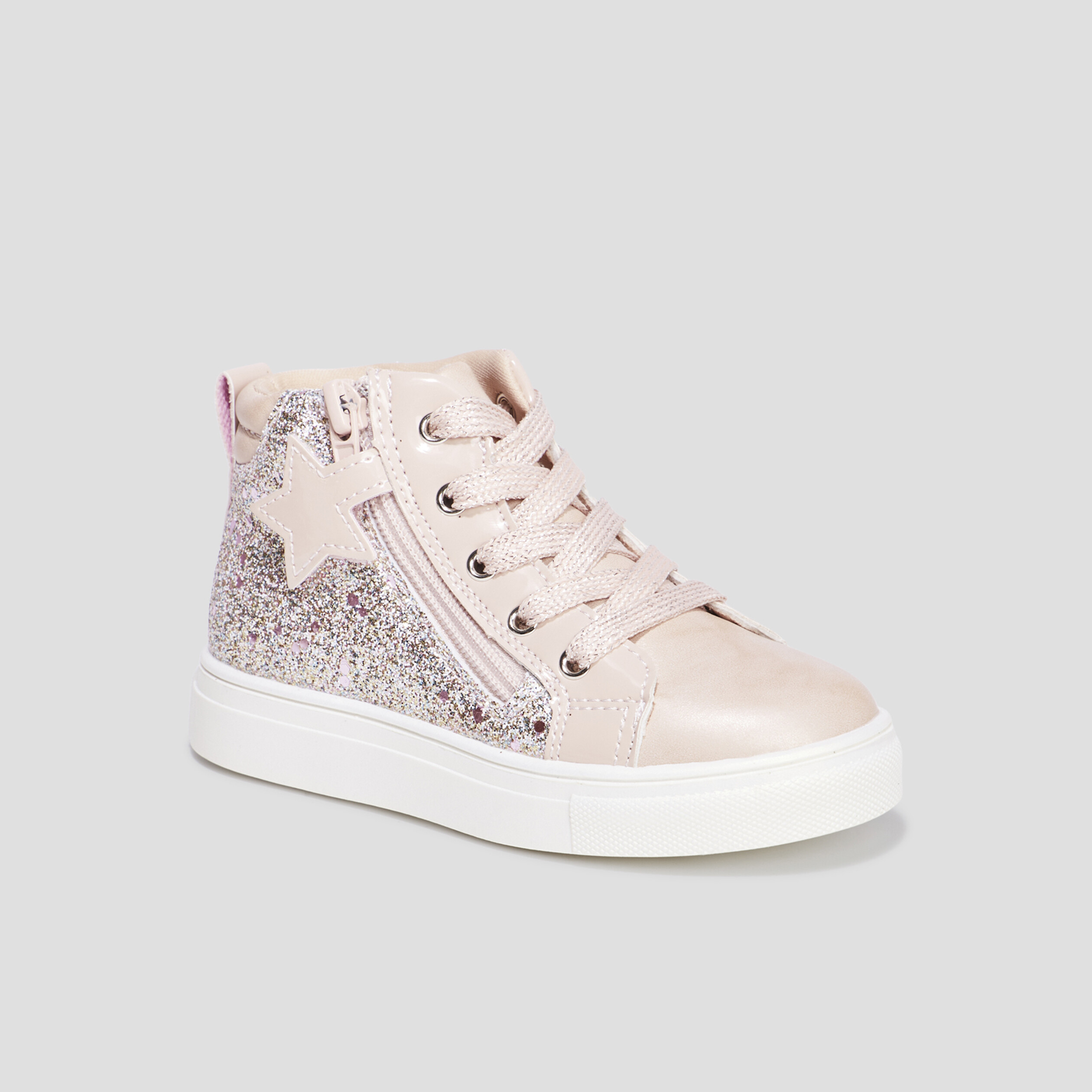 Baskets montantes pailletées zippées rose fille | La Halle