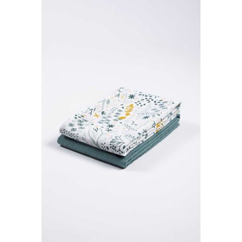 Set de 2 langes emmaillotage en Coton Bio à motifs Yukari