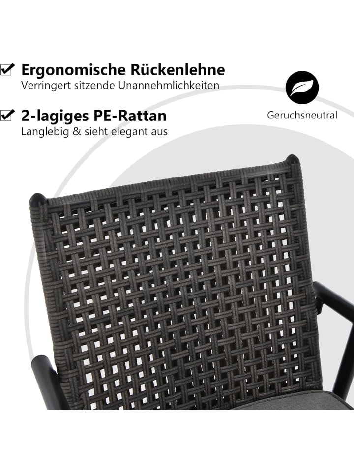 COSTWAY 2er Set Barhocker mit 2-lagiger PE-Rattan-Rückenlehne in Schwarz günstig kaufen onesize