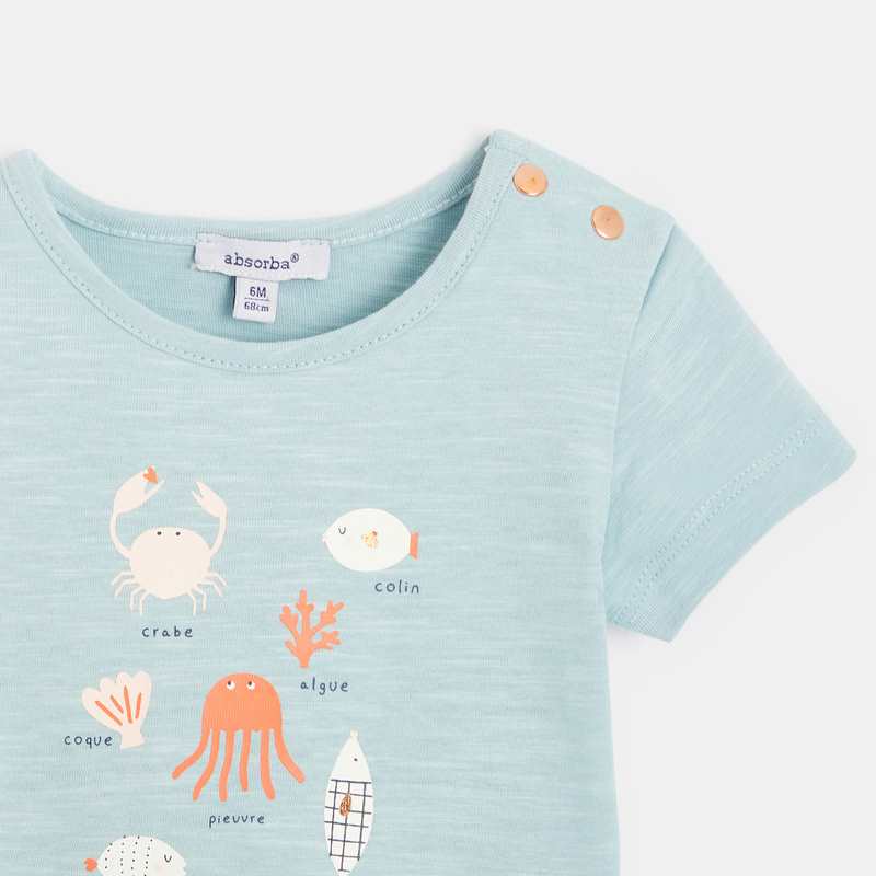 T-shirt manches courtes bébé fille en jersey flammé bleu Absorba