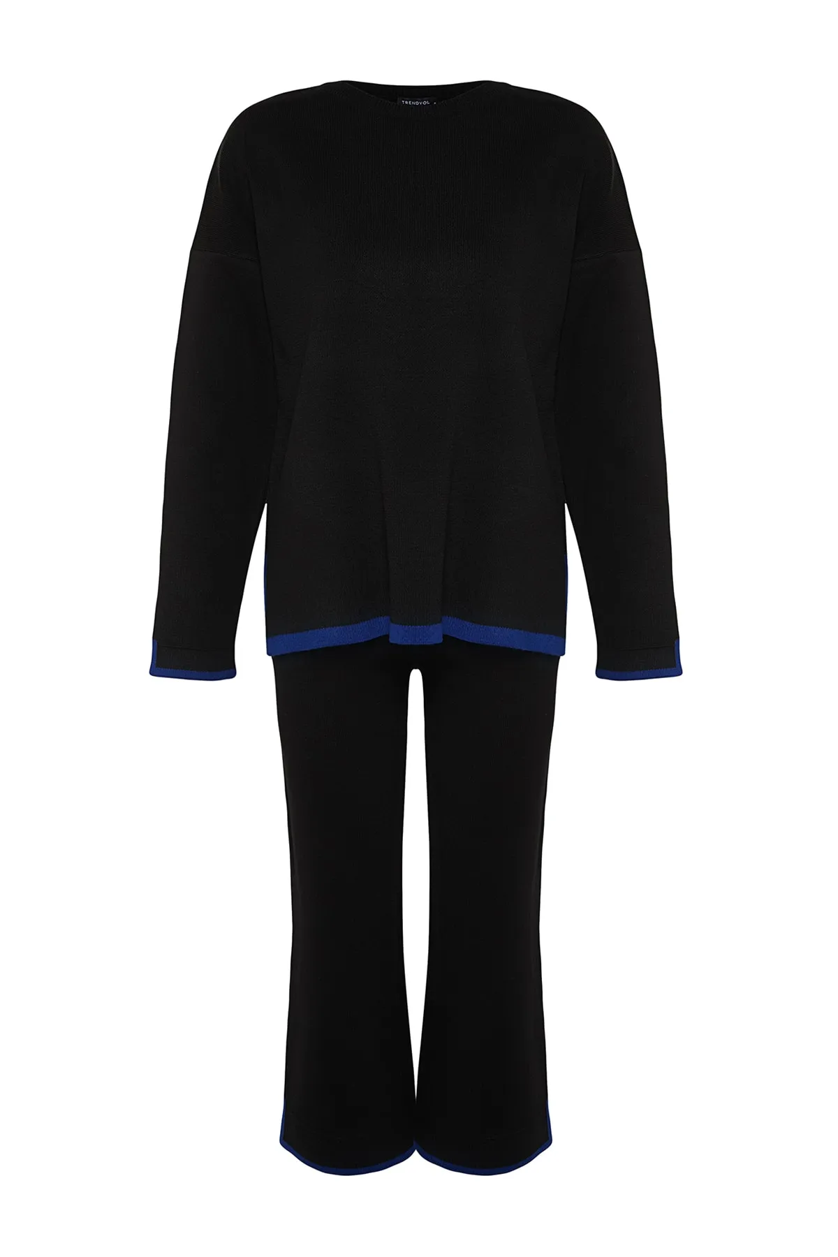 Trendyol Collection  Schwarzes, weit geschnittenes Strickoberteil und -unterteil in Kontrastfarbe TWOAW24AU00062