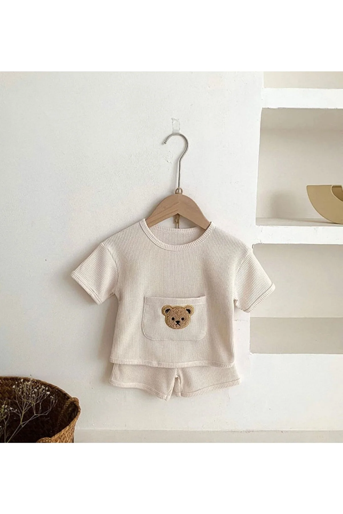 Bubito  Bear Pocket Visual Cotton Sommer-Baby-Shorts-Set für Kinder, Weiß