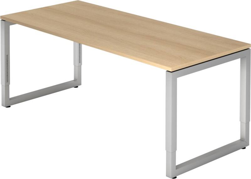 Hammerbacher R Serie Höhenverstellbar Schreibtisch Rechteckig Eiche Holz Silber Wangen-Fuß 1.800 x 650 mm