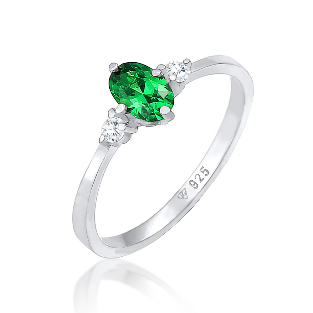 Elli Elli Bague Femmes Bande Élégant avec Cristaux de Zirconium Vert en Argent Sterlin Bague