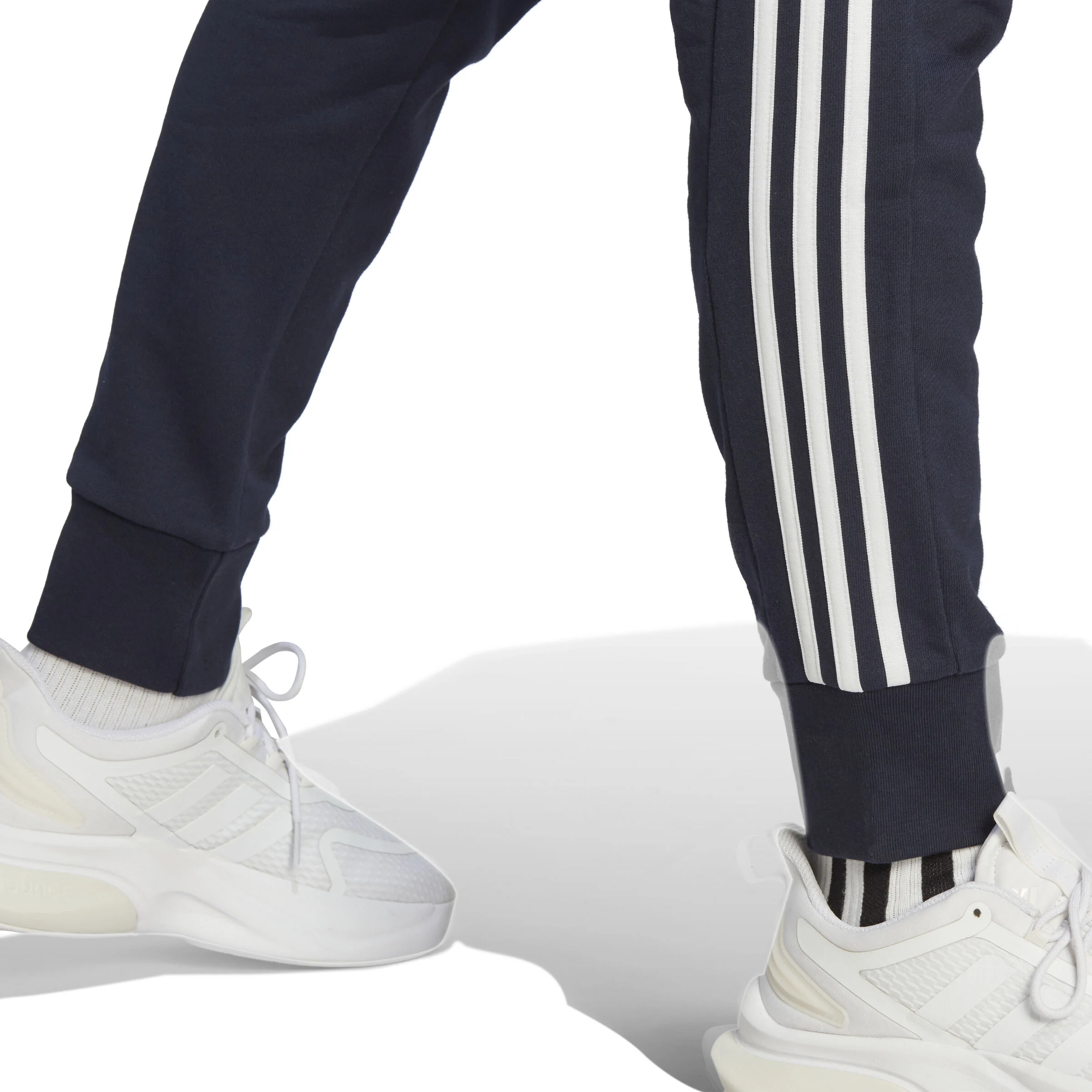 Essentials French Terry Tapered Cuff 3-Stripes Trainingshose Herren - Dunkelblau, Weiß