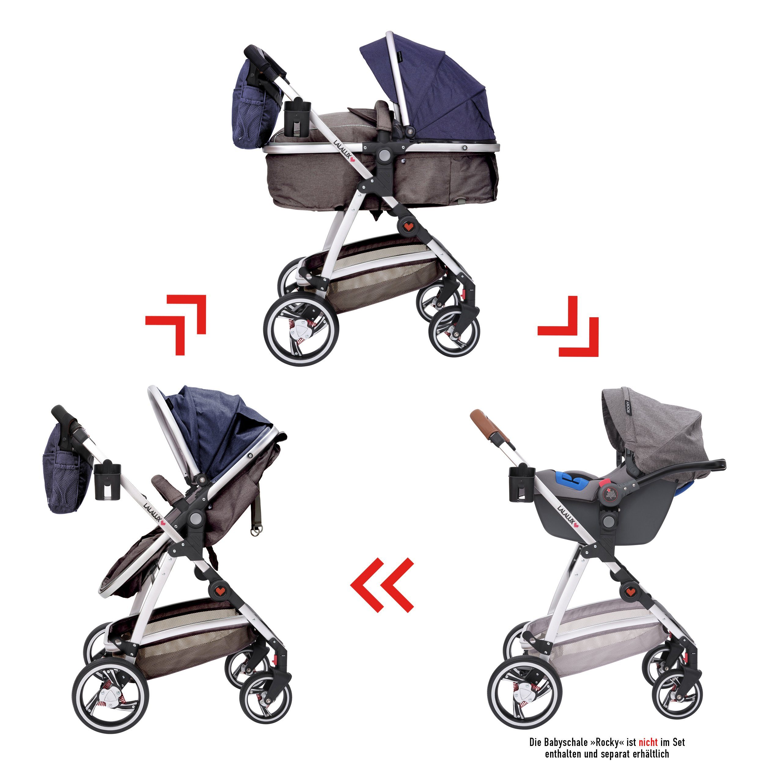 Lalalux Kombi-Kinderwagen Kinderwagen Babyboomer, 3 in 1 Kombi-Kinderwagen, aus wetterfestem und atmungsaktivem Material