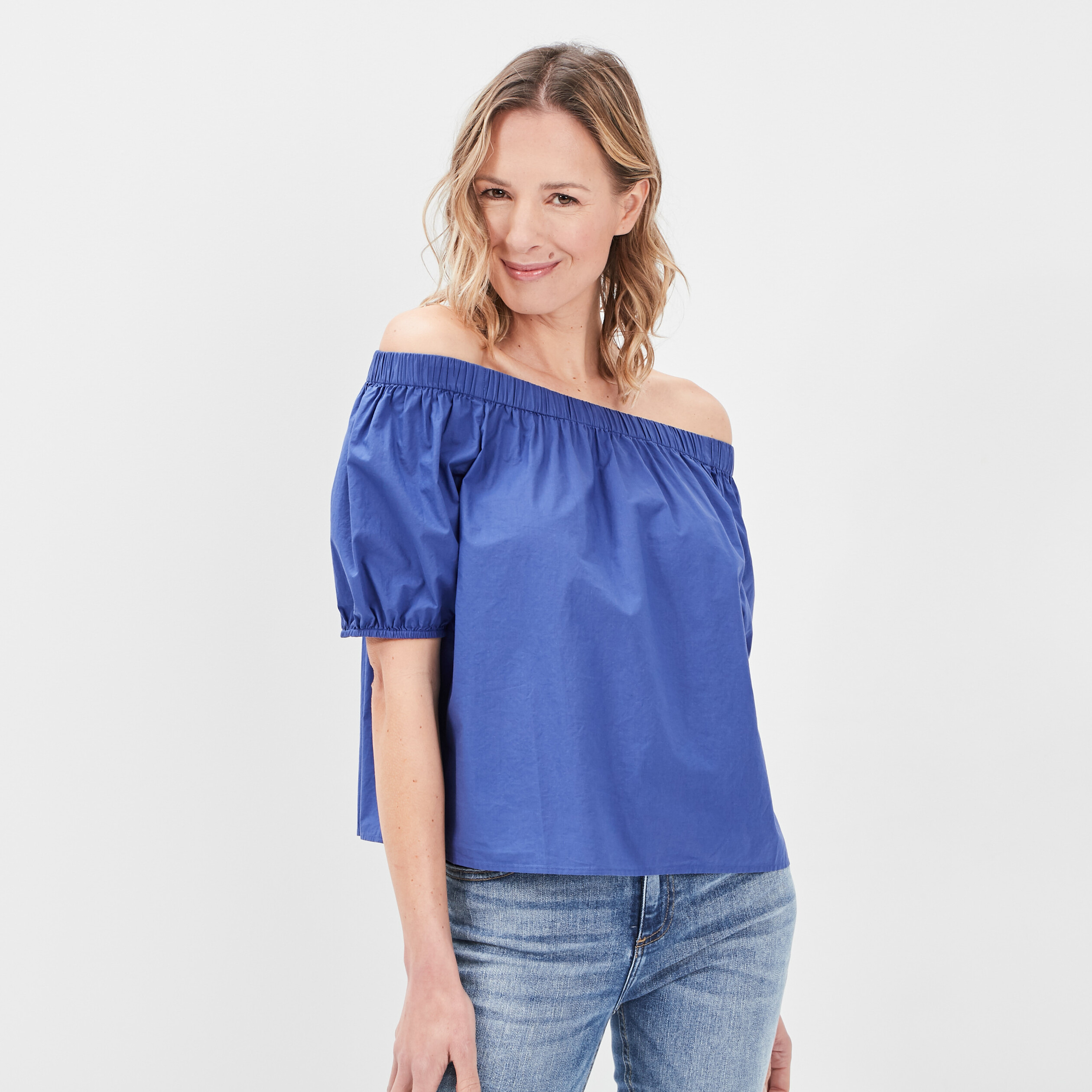 Blouse col bardot manches 3 4 bleu electrique femme | La Halle