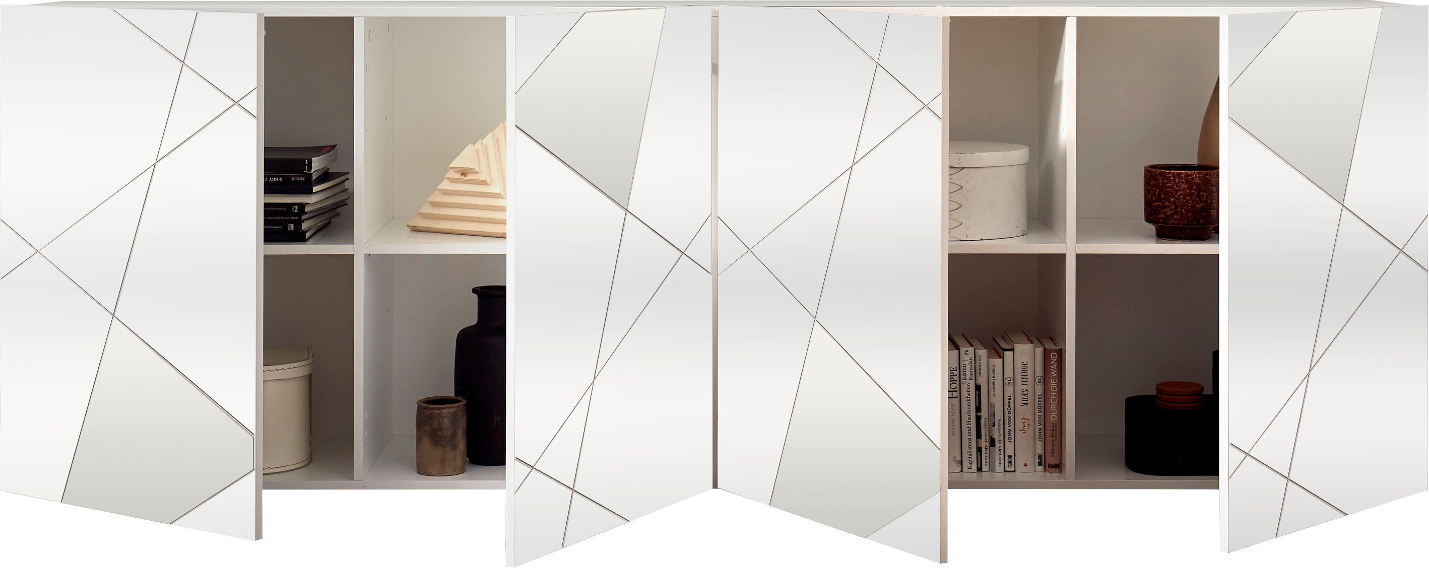 LC Sideboard Vittoria, Breite 241 cm, Front mit Siebdruck und Spiegelfront