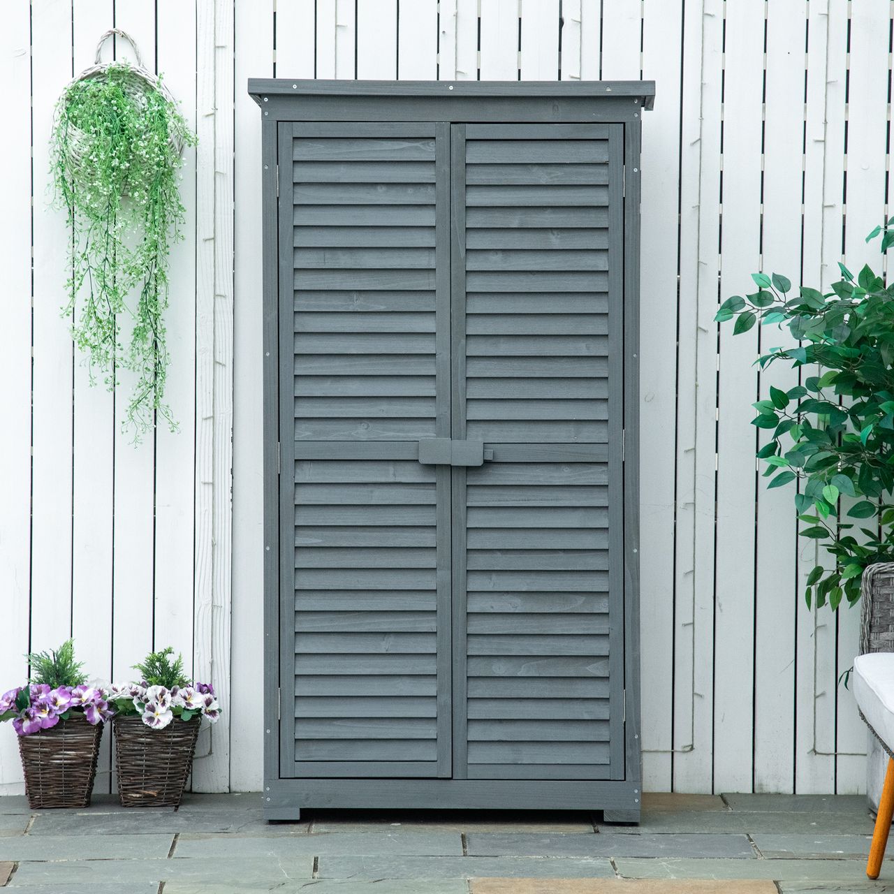 Outsunny Gartenschrank Holz Geräteschuppen Gartenhaus Geräteschrank Grau