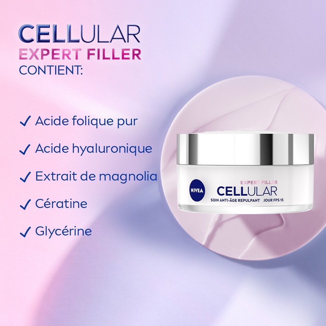 NIVEA Plumping Day Cream, antirynke- og anti-aldringskrem, med hyaluronsyre og folsyre