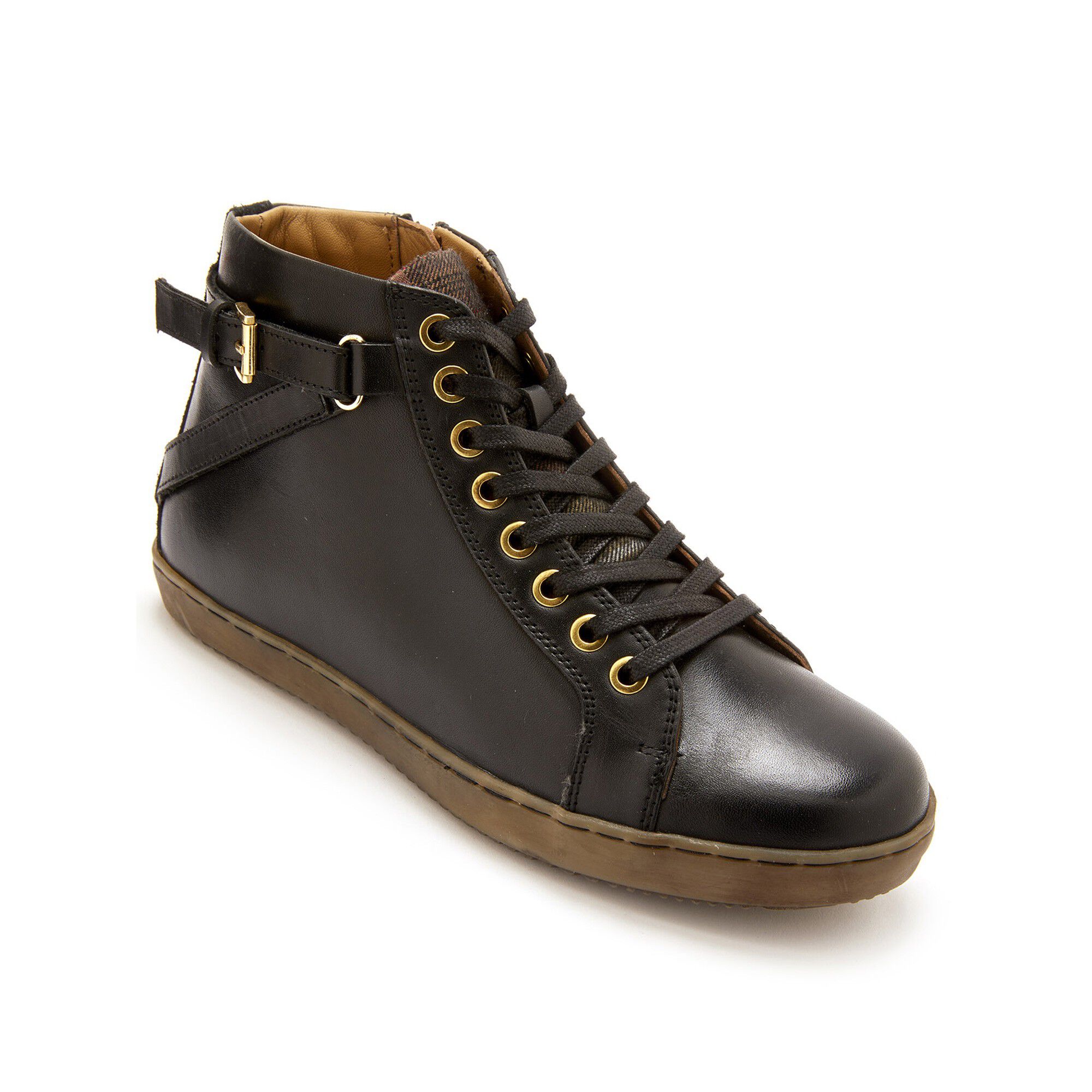 Baskets montantes zippées à lacets largeur confort en cuir