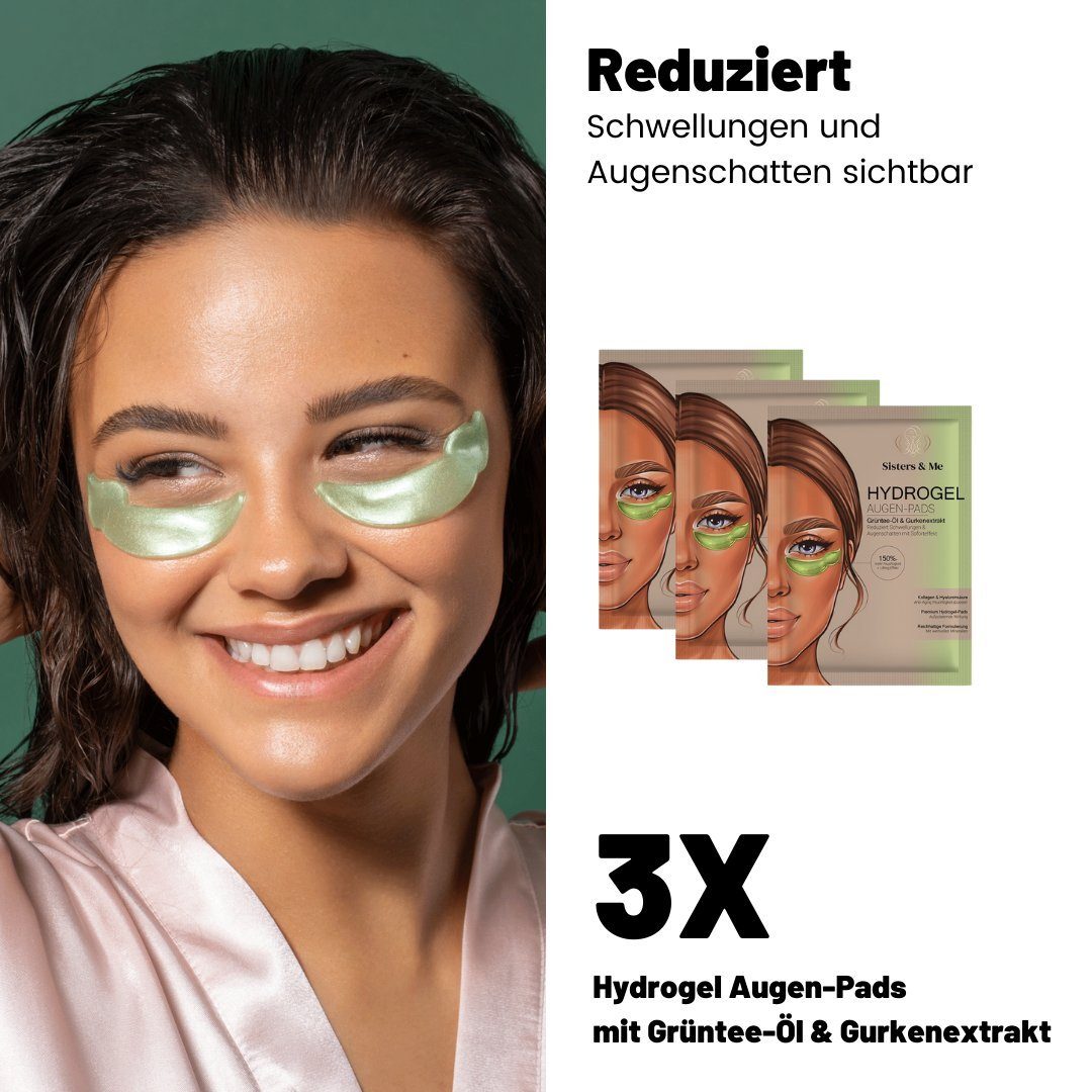 Sisters & Me Augenpads Sisters & Me Eye Bomb Set, Vegan, Hydrogel Augen Pads Set gegen Augenringe & Tränensäcke, Hochdosiert, Hyaluronsäure Serum und Collagen, Premium Anti-Aging Augenpads, 9-tlg.
