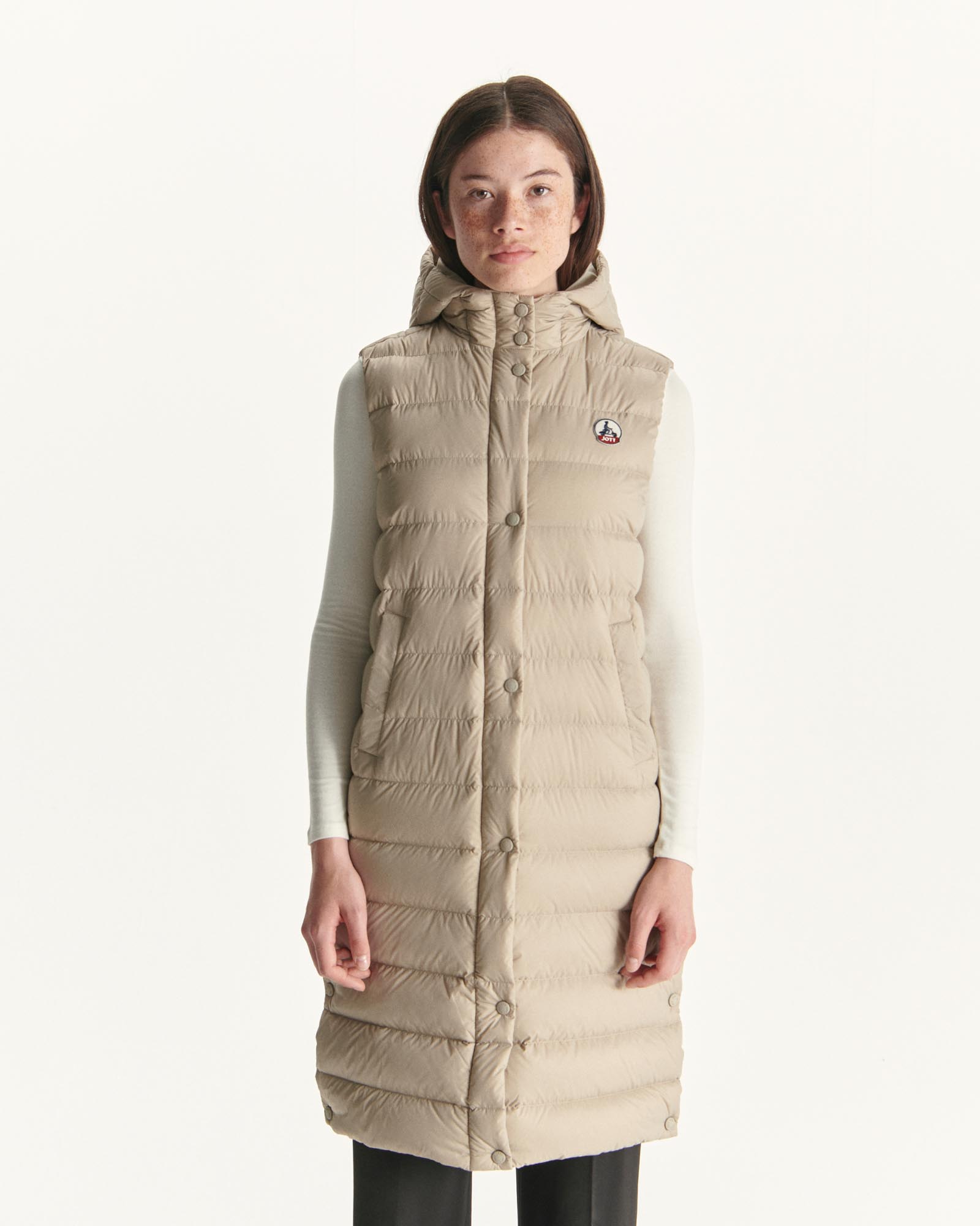 Doudoune longue droite à capuche Beige Lola