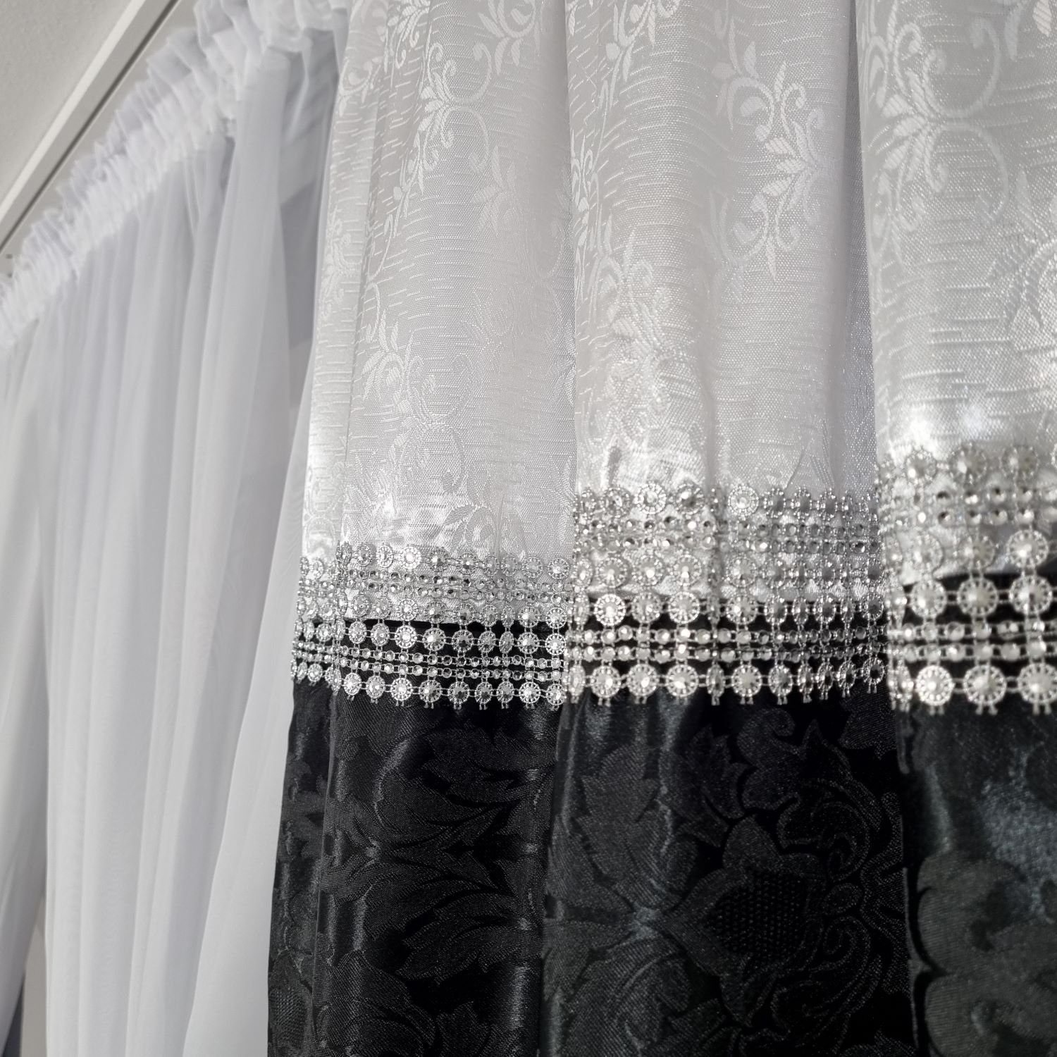 Schiebegardine Schwarze Schal Set Kurz, Gardinen by Justyna, Kräuselband, blickdicht
