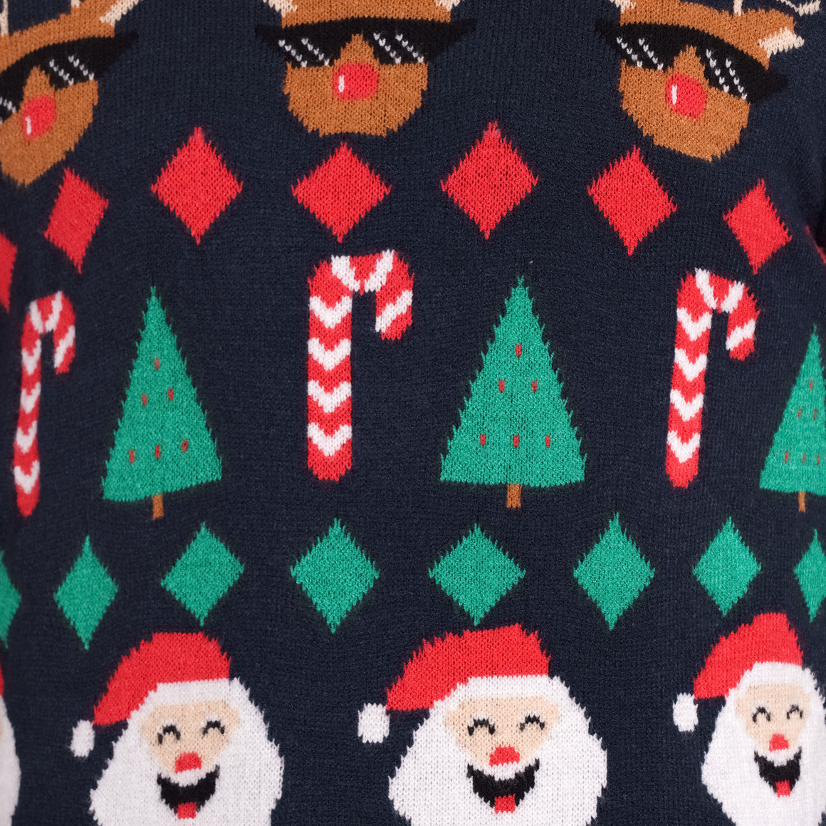 Herren Weihnachtspullover mit Allover-Motiven dunkelblau / rot / grün
