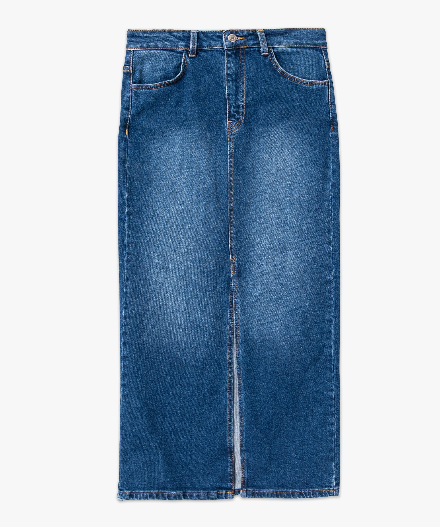 Jupe longue en denim fendue devant femme denim | GEMO