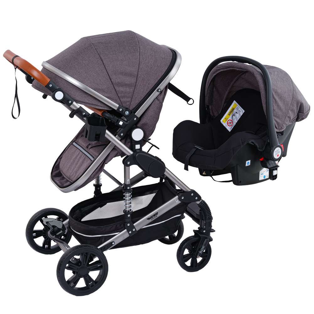 MUWO 3 in 1 Kombi-Kinderwagen Komplettset grau
