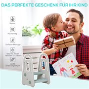 HOMCOM Lernturm Tritthocker Schemel Stehender mit 2 Stufen Pyramiden-Struktur Sicherheit Bad Schlafzimmer Küche Blau Grau für 2-5 Jahre HDPE PP 43,5 x 38,5 x 61 cm