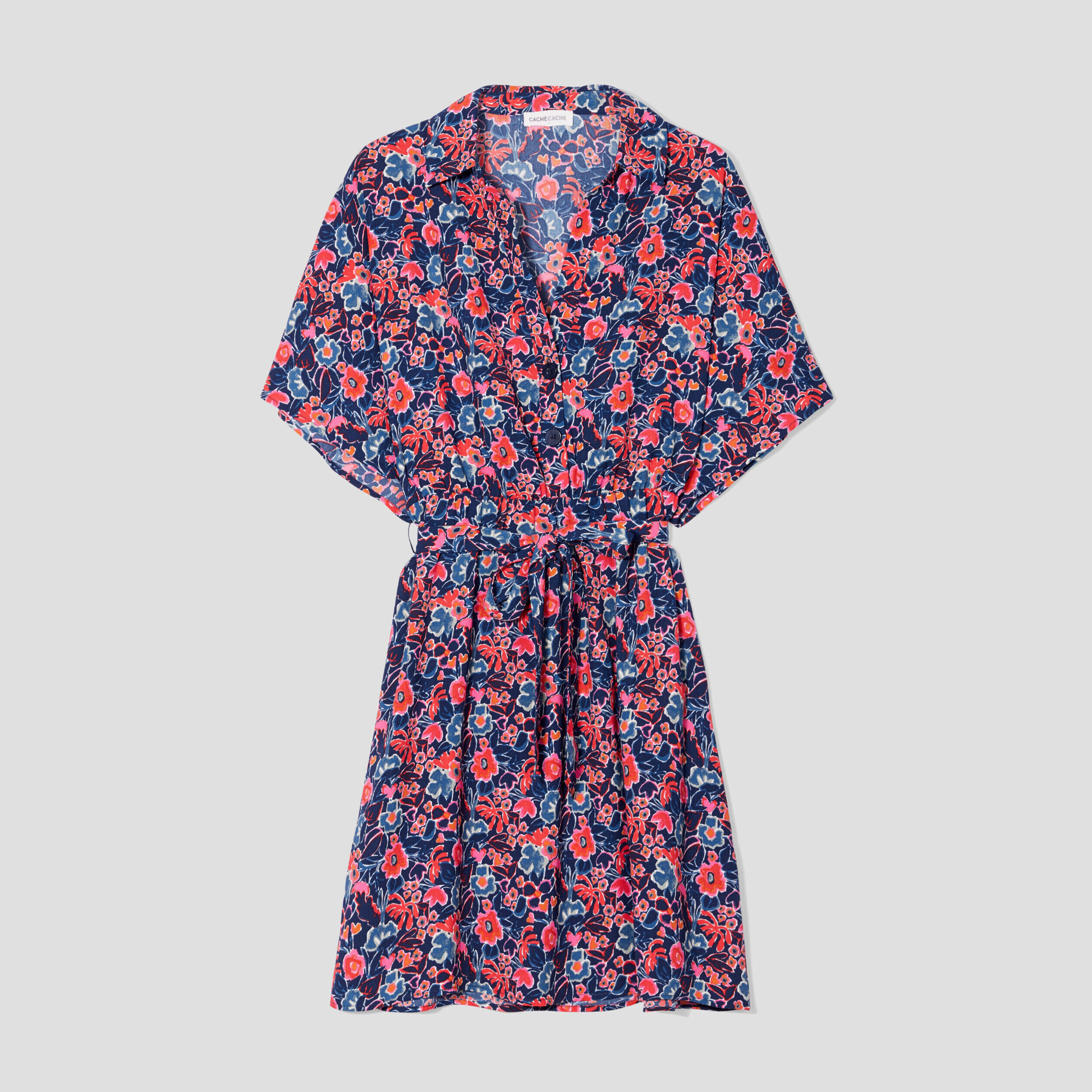Robe évasée manches papillons bleu marine femme | Cache Cache
