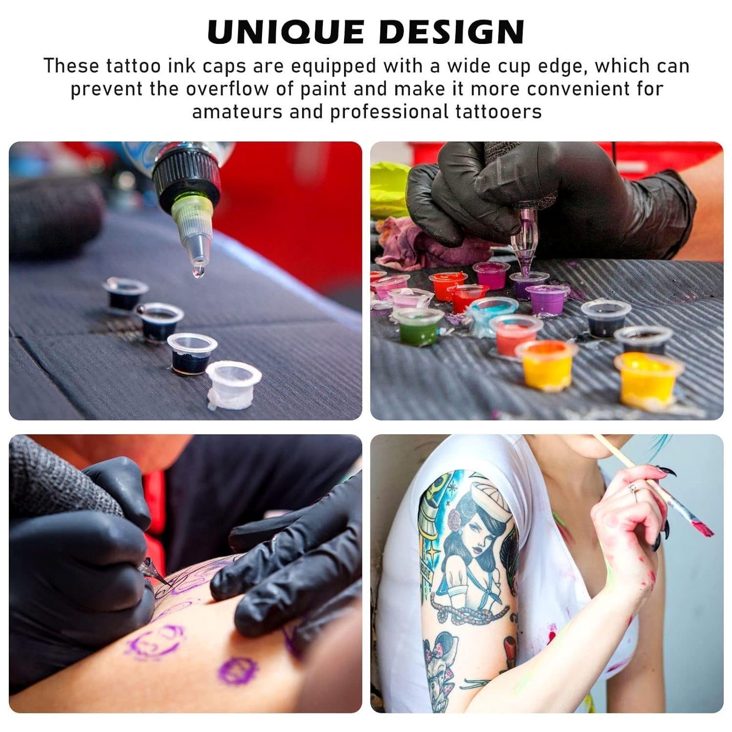 megadot Schmuck-Tattoo Tintenbecher für Tattoo Tinte Container Cap Tattoo Zubehör, 300-tlg., 300 Stück Tattoo Farbkappen Cups mit 2 Cups Halterungen