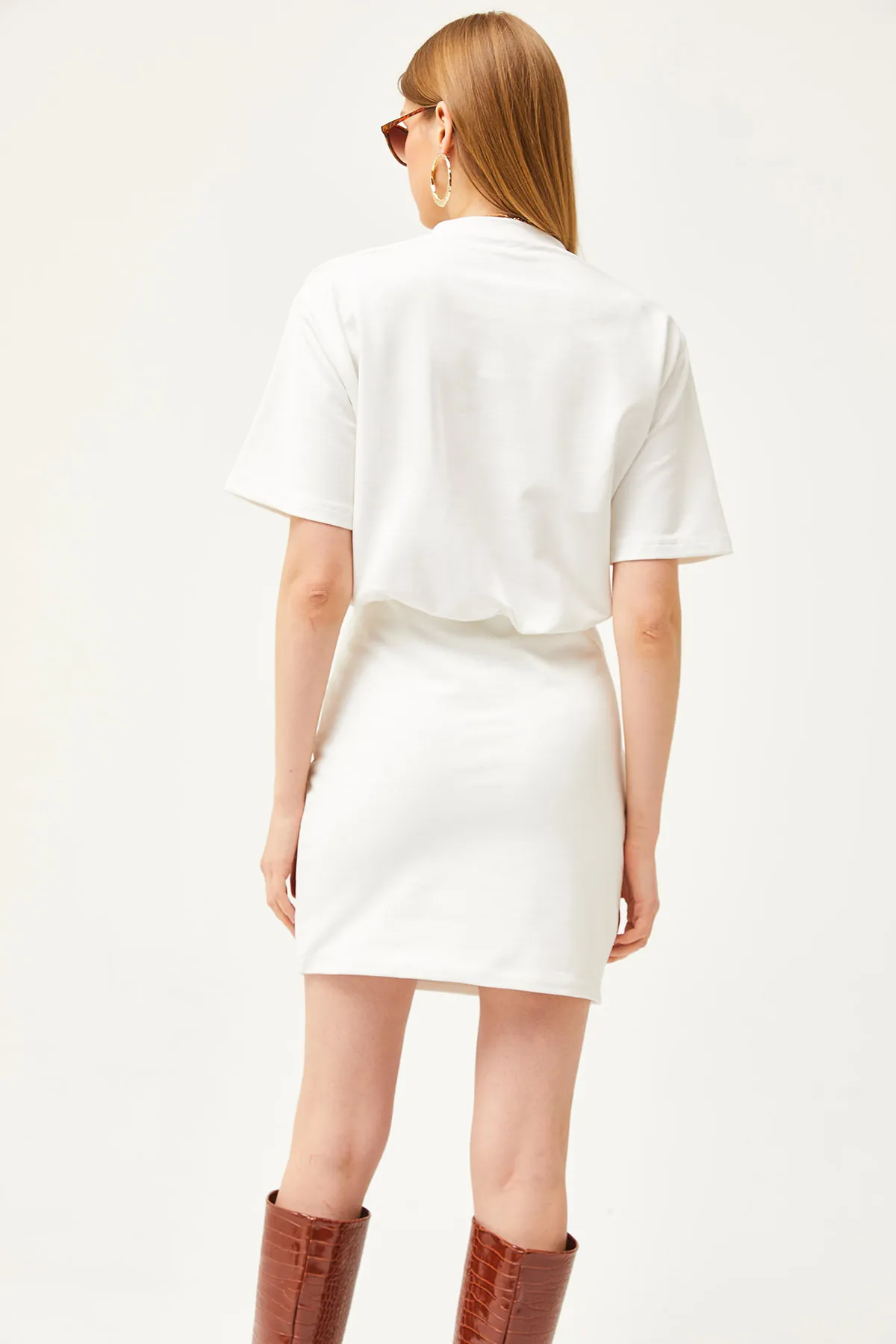 Olalook  Weißer Rock für Damen, doppellagiges Oberteil, fließendes Kleid ELB-19002062