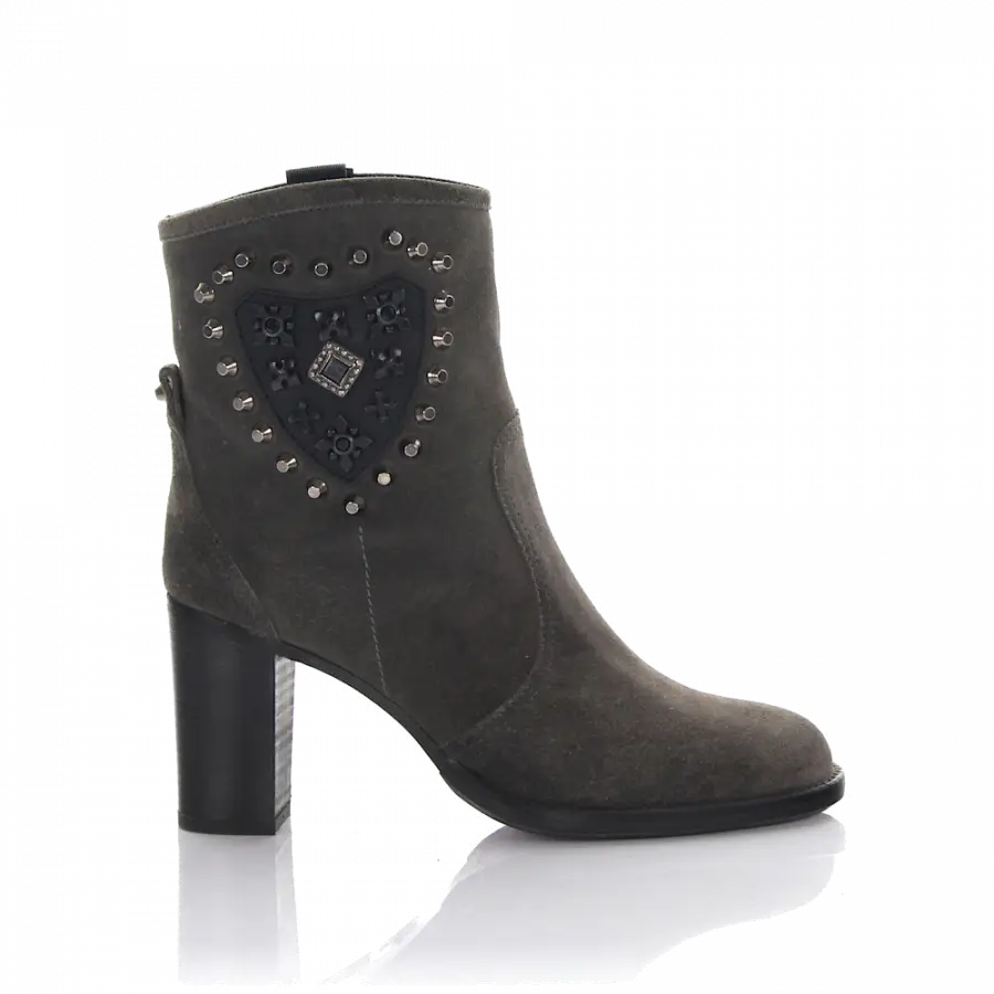 Rossano Bisconti - Stiefeletten Veloursleder Metallverzierung Nieten grau - grau