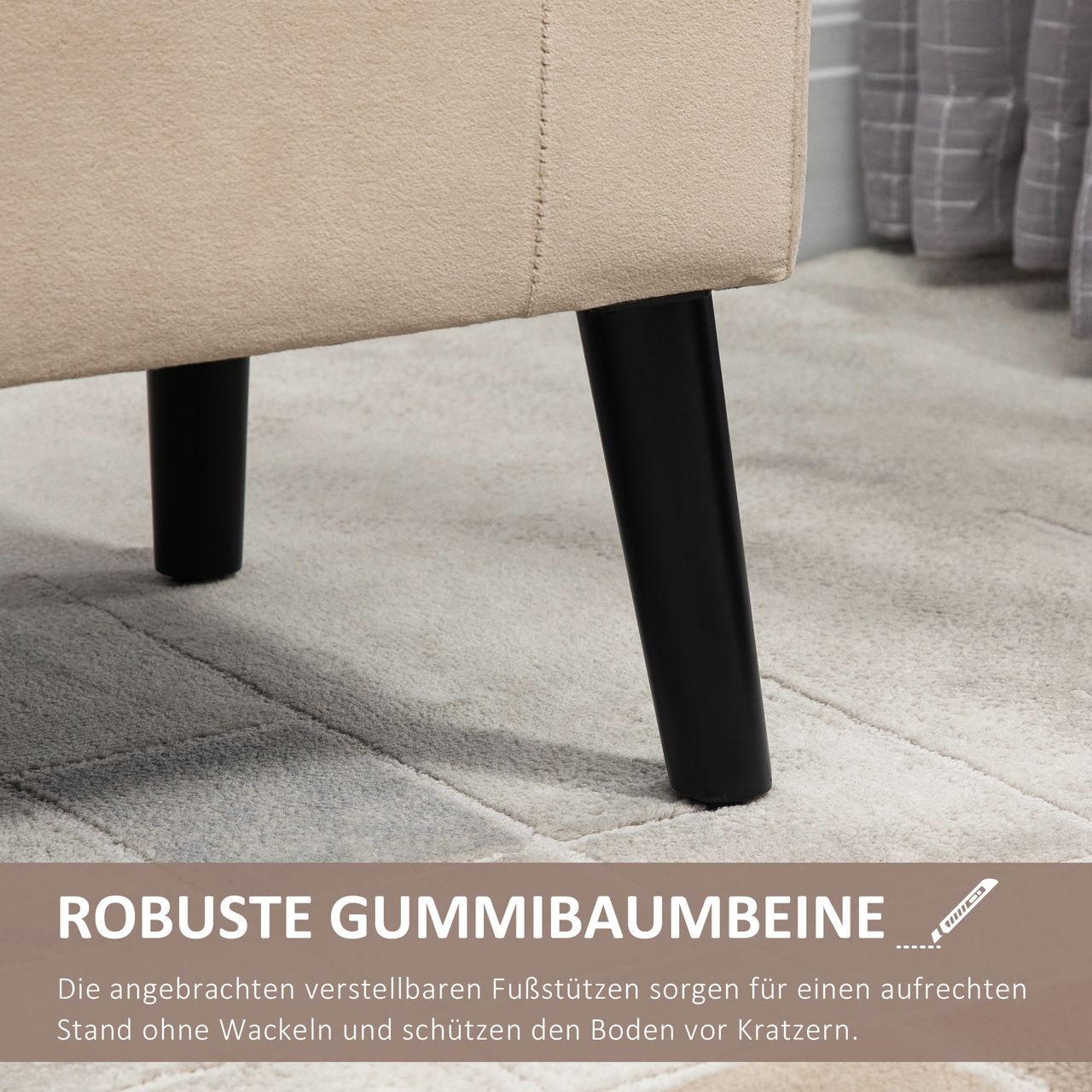 HOMCOM Sitzbank Polsterbank mit Stauraum Armlehnen Truhenbank modern Flur Schlafzimmer Wohnzimmer samtartiges Polyester Gummiholz Beige 111,5 x 41 x 65 cm