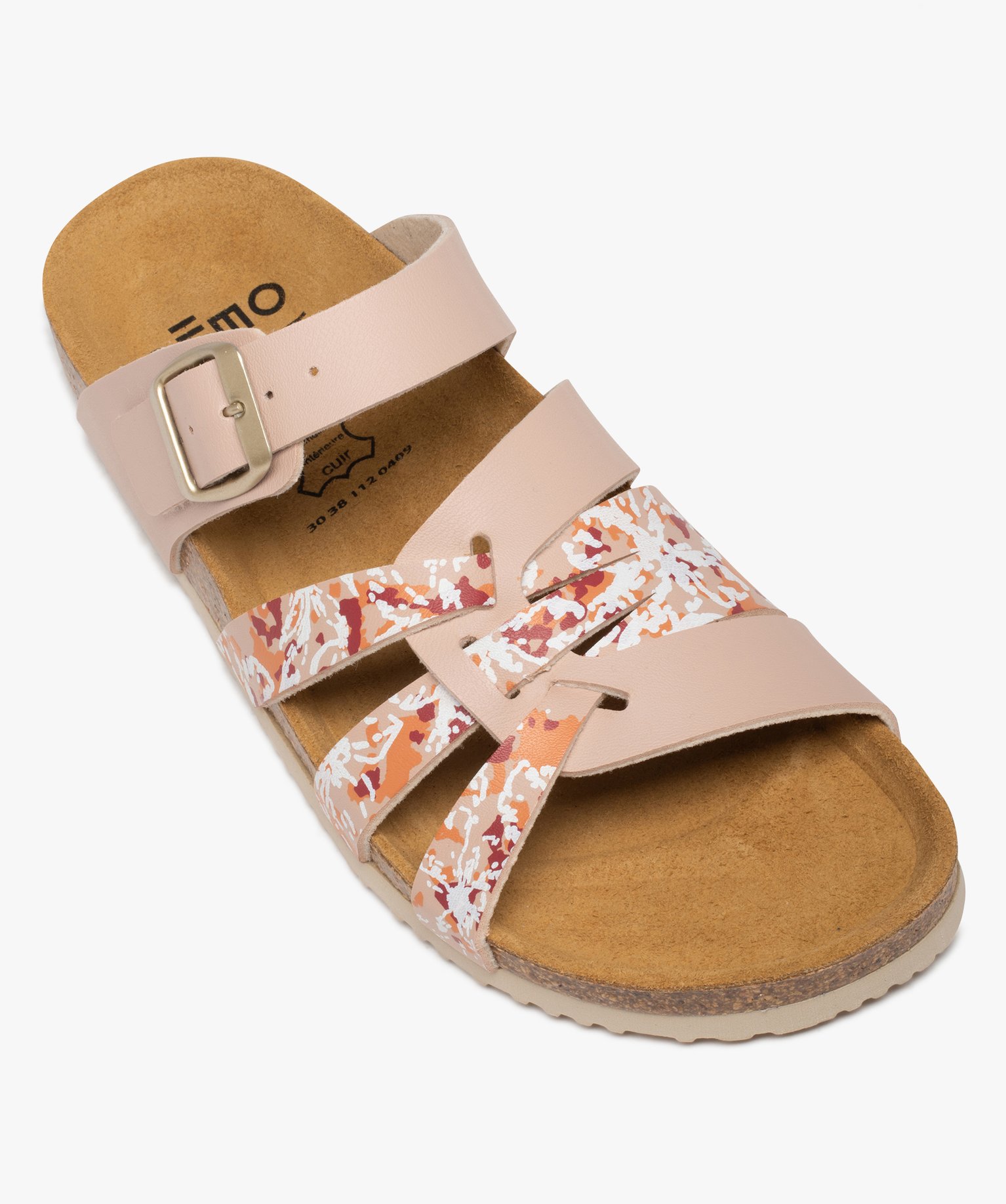 Mules femme à brides multiples et semelle liège rose | GEMO