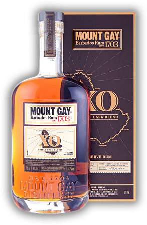 Mount Gay XO Triple Cask Blend Mount Gay XO Triple Cask Blend Ein reicher Blend mit Noten von getrockneten Früchten durch Reifung in Cognac Fässern. 0,7	 Liter - Vol 43%