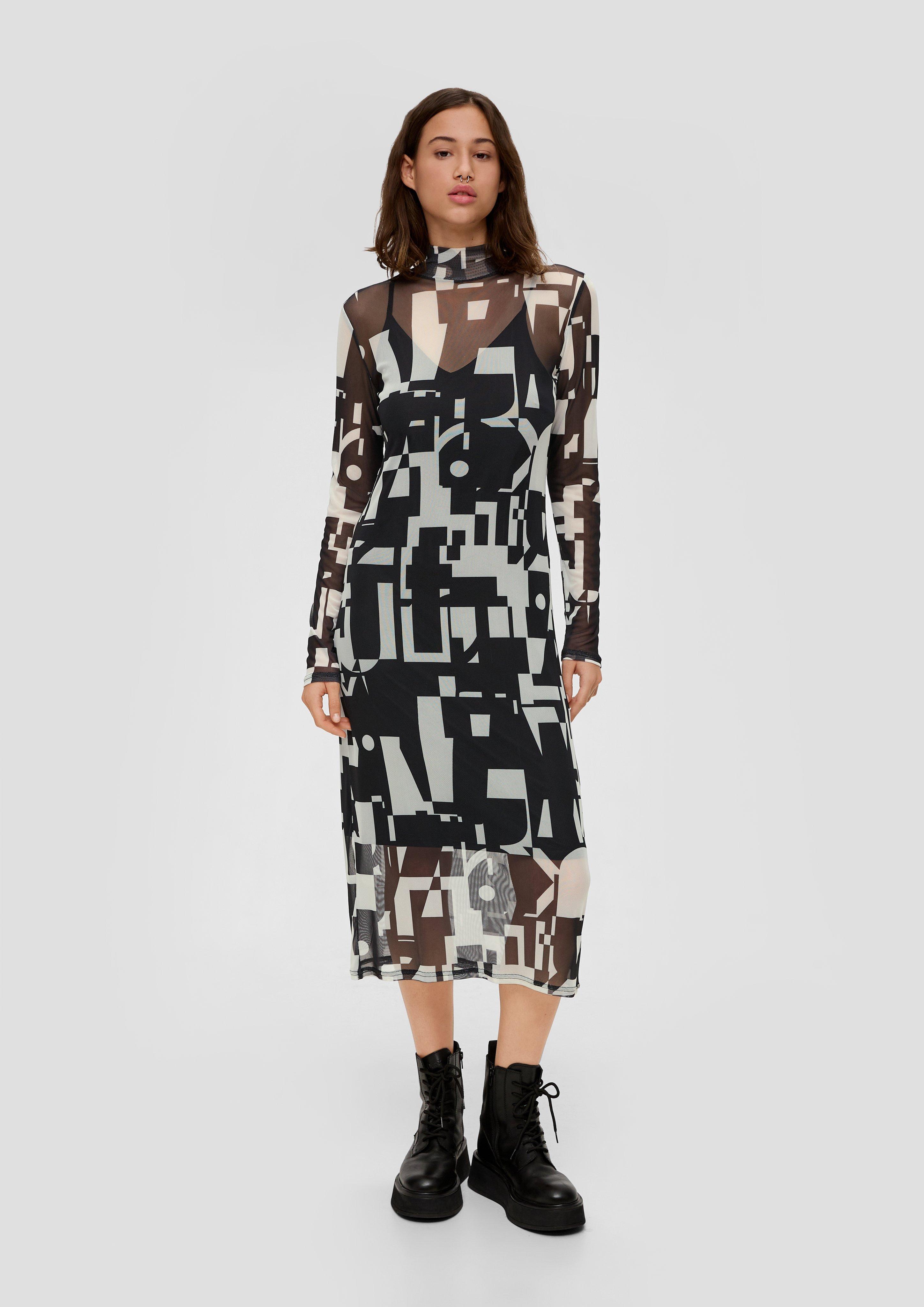 Midikleid mit All-over-Print aus Mesh  2140627-99A2