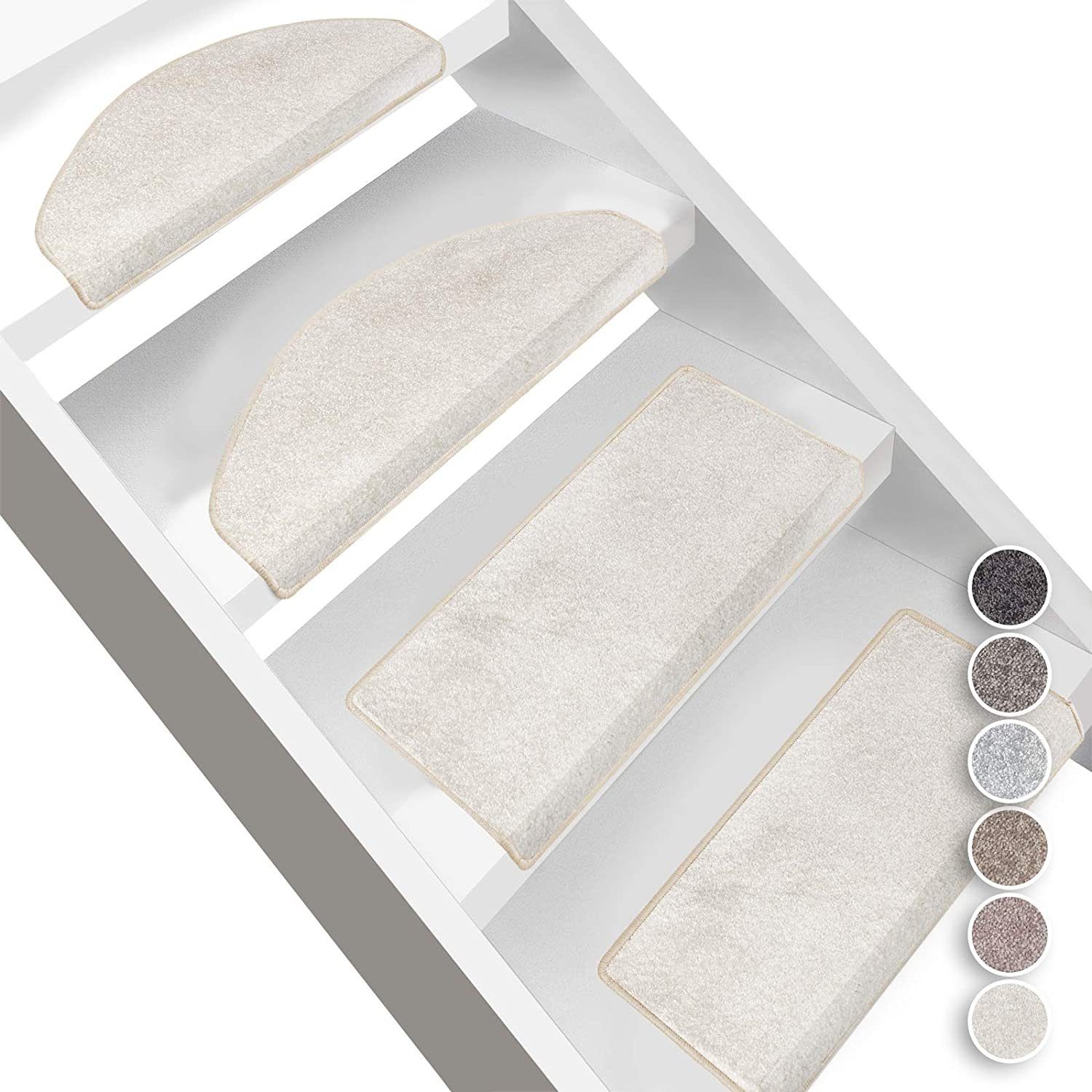 Stufenmatte Marseille,Treppenschoner, Stufenschutz, Schutzmatte in vielen Farben, Karat, Halbrund, Höhe: 13.5 mm, Edler Velours