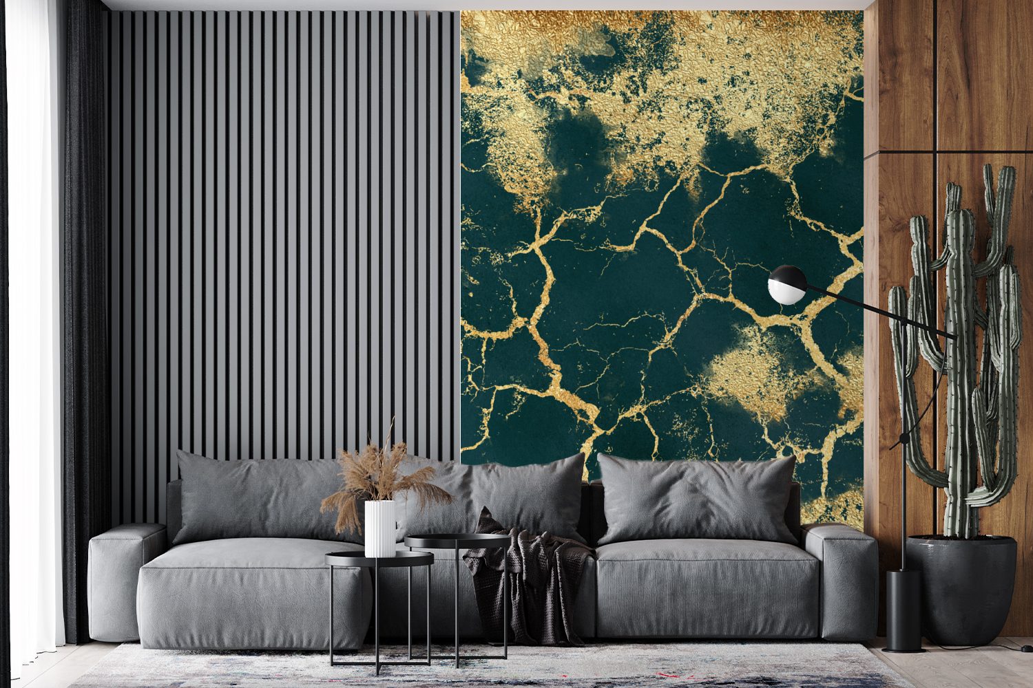 MuchoWow Fototapete Gold - Marmor - Grün, Matt, bedruckt, (3 St), Montagefertig Vinyl Tapete für Wohnzimmer, Wandtapete