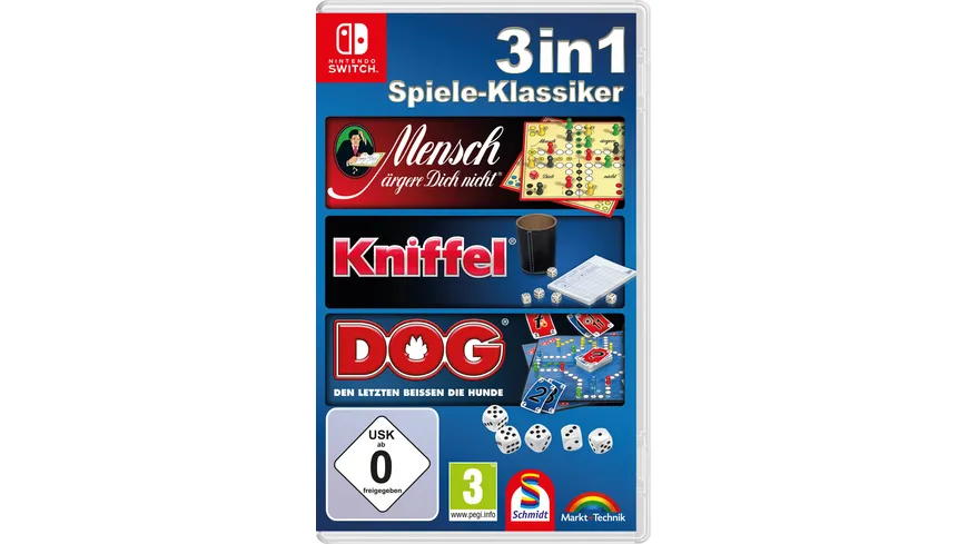 3 in 1 Spiele-Klassiker (Kniffel, DOG, Mensch ärgere dich nicht)