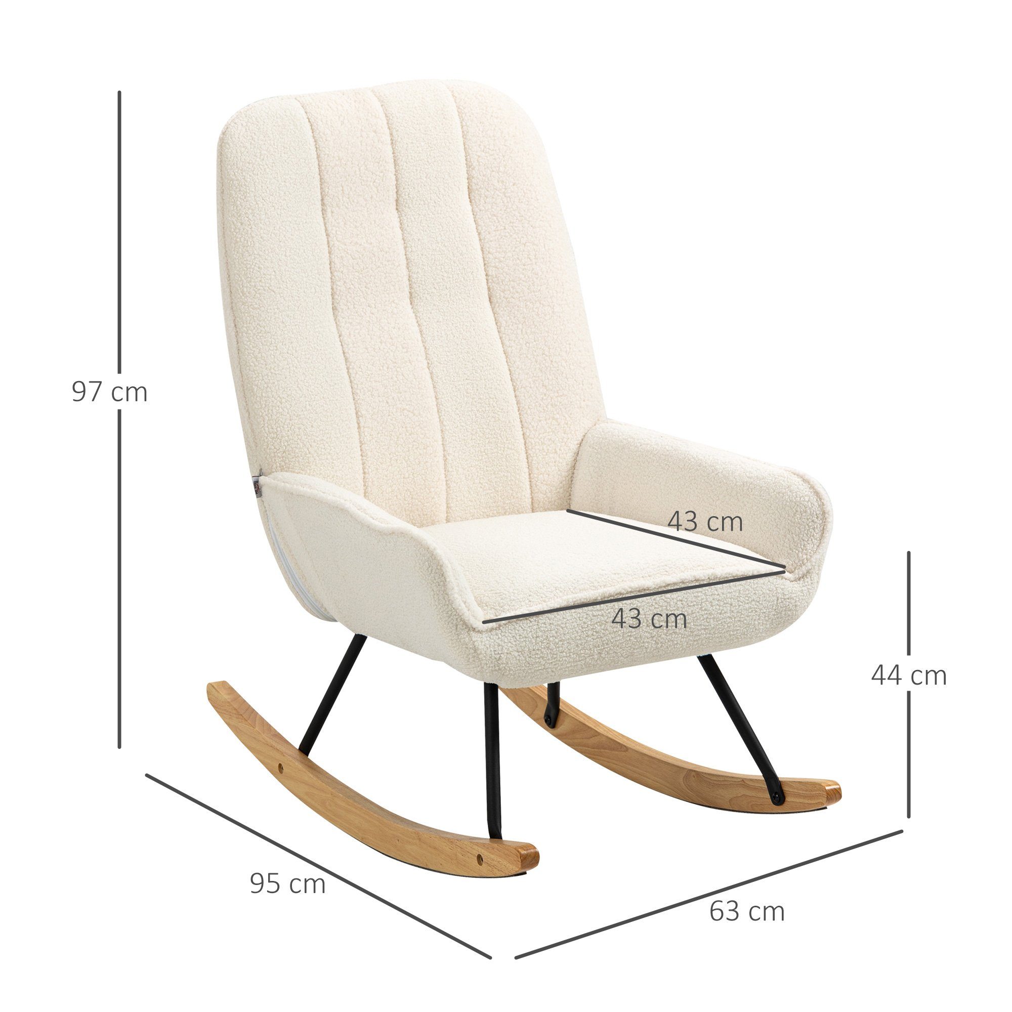HOMCOM Schaukelstuhl 63 cm x 9 5cm x 97 cm Natur+ Weiß (Set, 1 St), mit Sherpa-Vlies